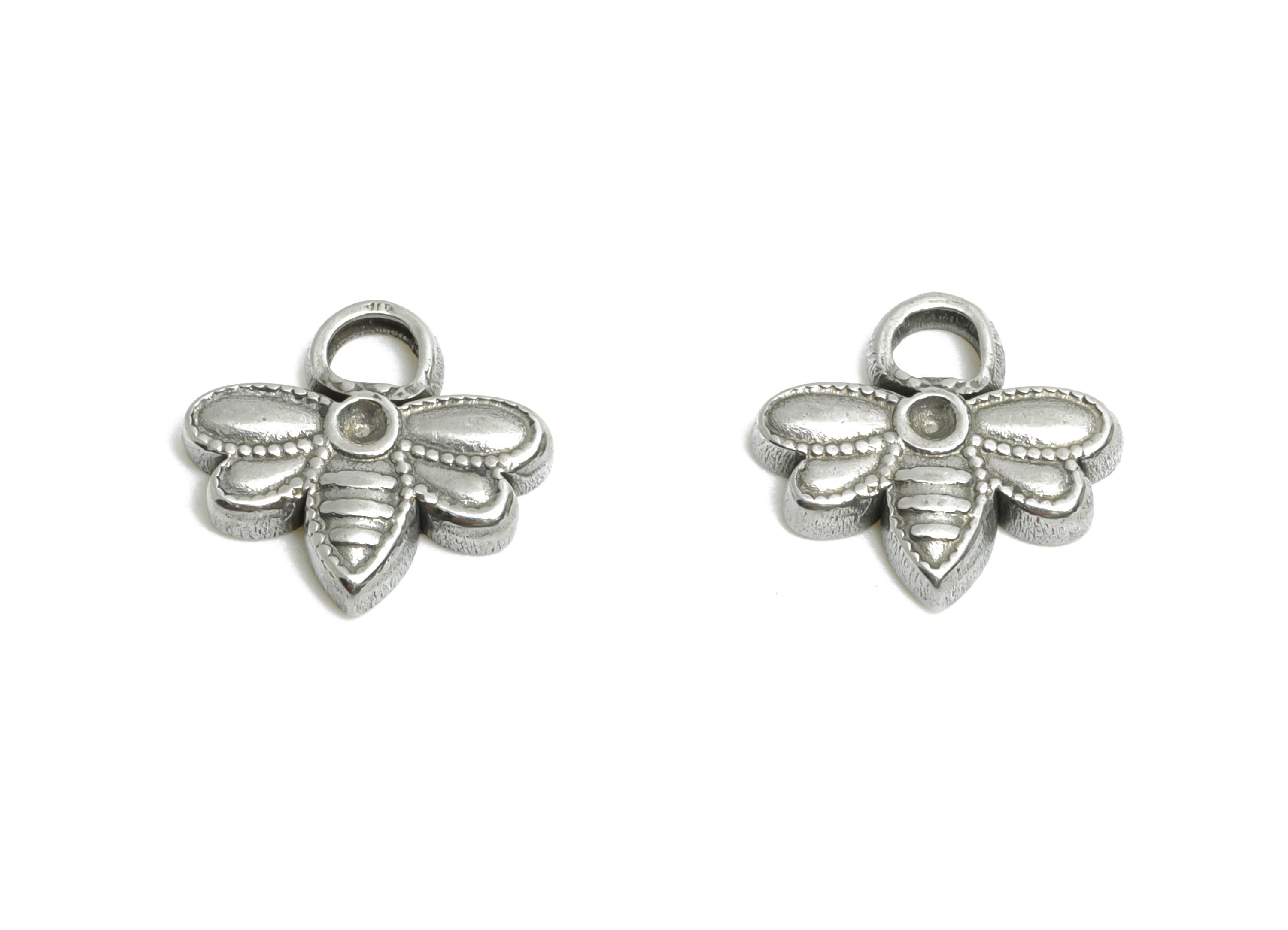 Steel Cute Bee Charms - Mini Honeybee Charms for Bracelet - Modern Insect Bee Pendant - Steel Jewelry Accessory - 9.62x10.2x1.8mm - SS1909 - DOMEDBAZAAR