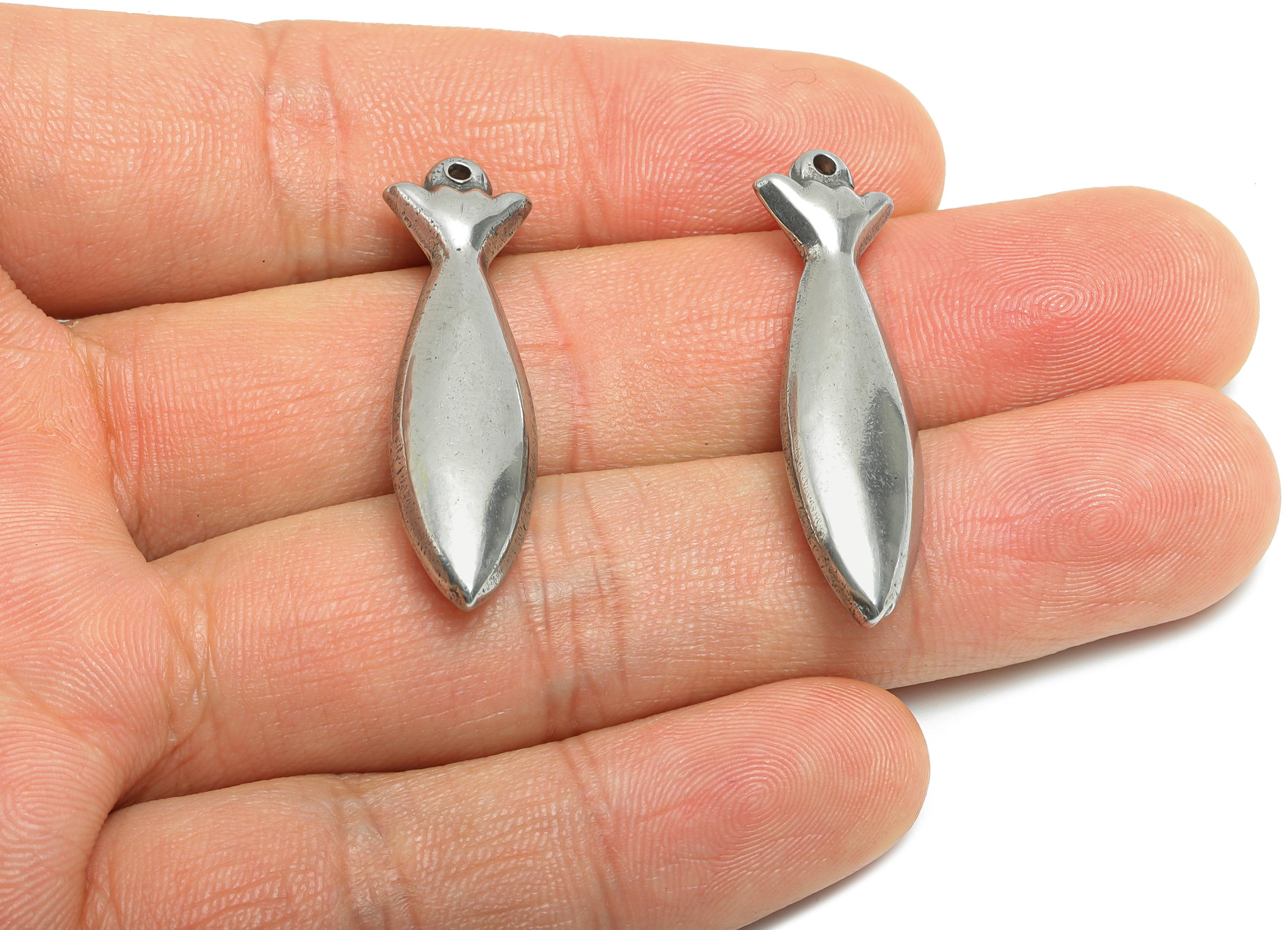 Stainless Steel Fish Pendant - Marine Life Jewelry for Necklace - Modern Tropical Fish Charm - Steel Jewelry Accessory - 37x10x5mm - SS1722 - DOMEDBAZAAR