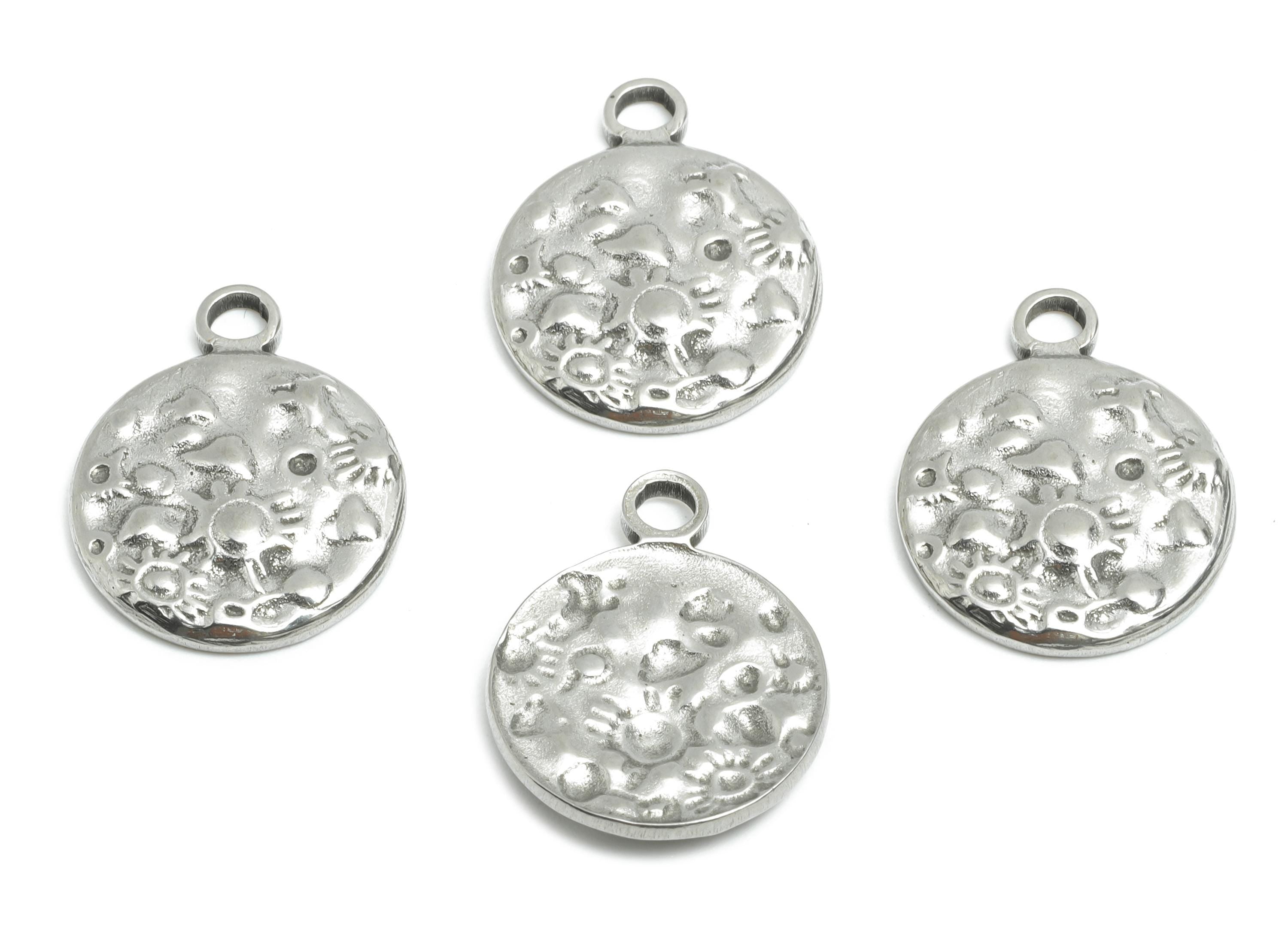 Steel Ocean Life Charm - Marine Animal Pendant for Necklace - Textured Crab Octopus Charm - Stainless Steel Jewelry - 19x15x2.54mm - SS1734 - DOMEDBAZAAR