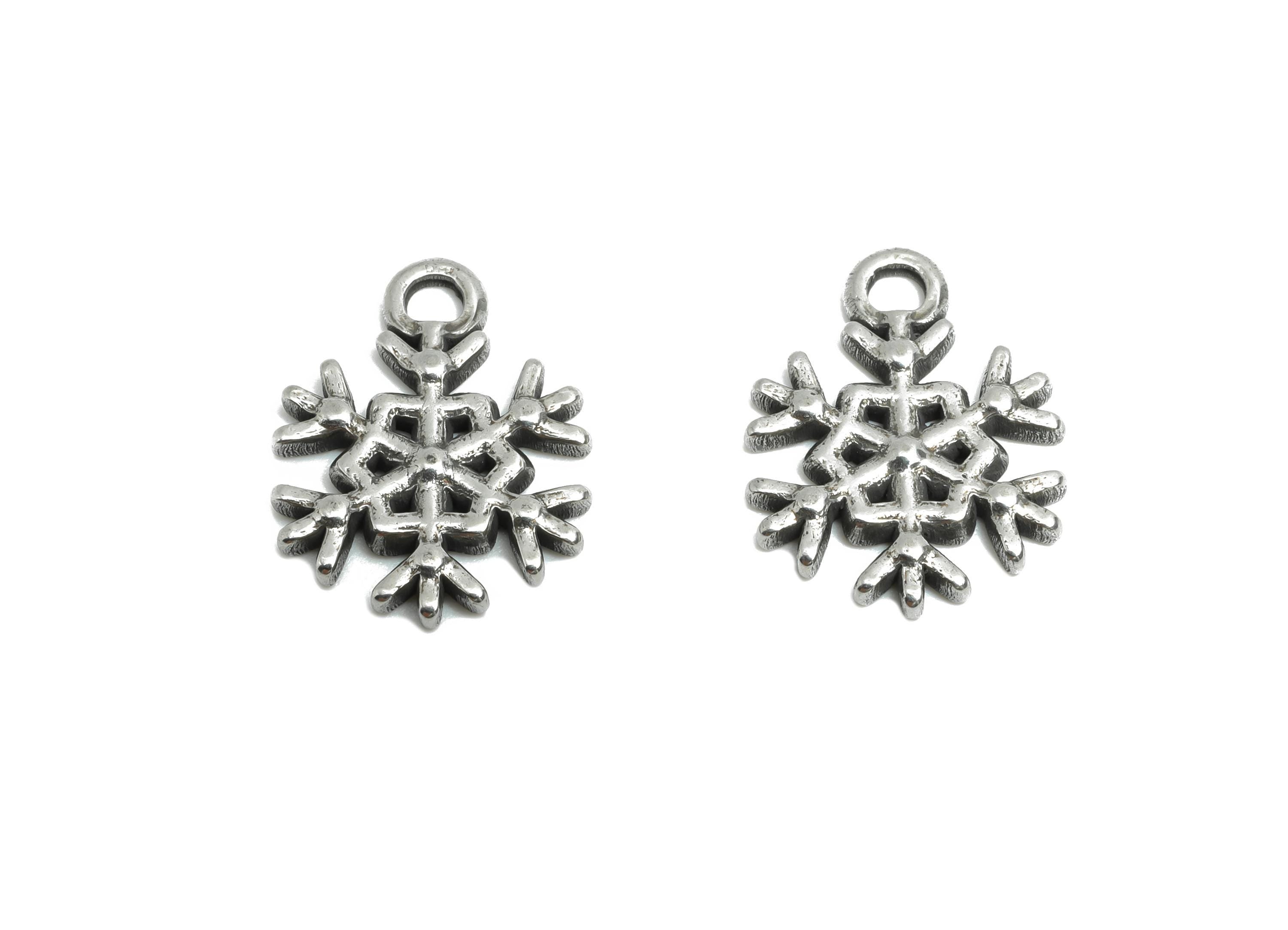 Steel Snowflake Pendant - Winter Season Pendant for Necklace - Textured Snowflake Ornament - Stainless Steel Jewelry - 15x11x1.6mm - SS1905 - DOMEDBAZAAR