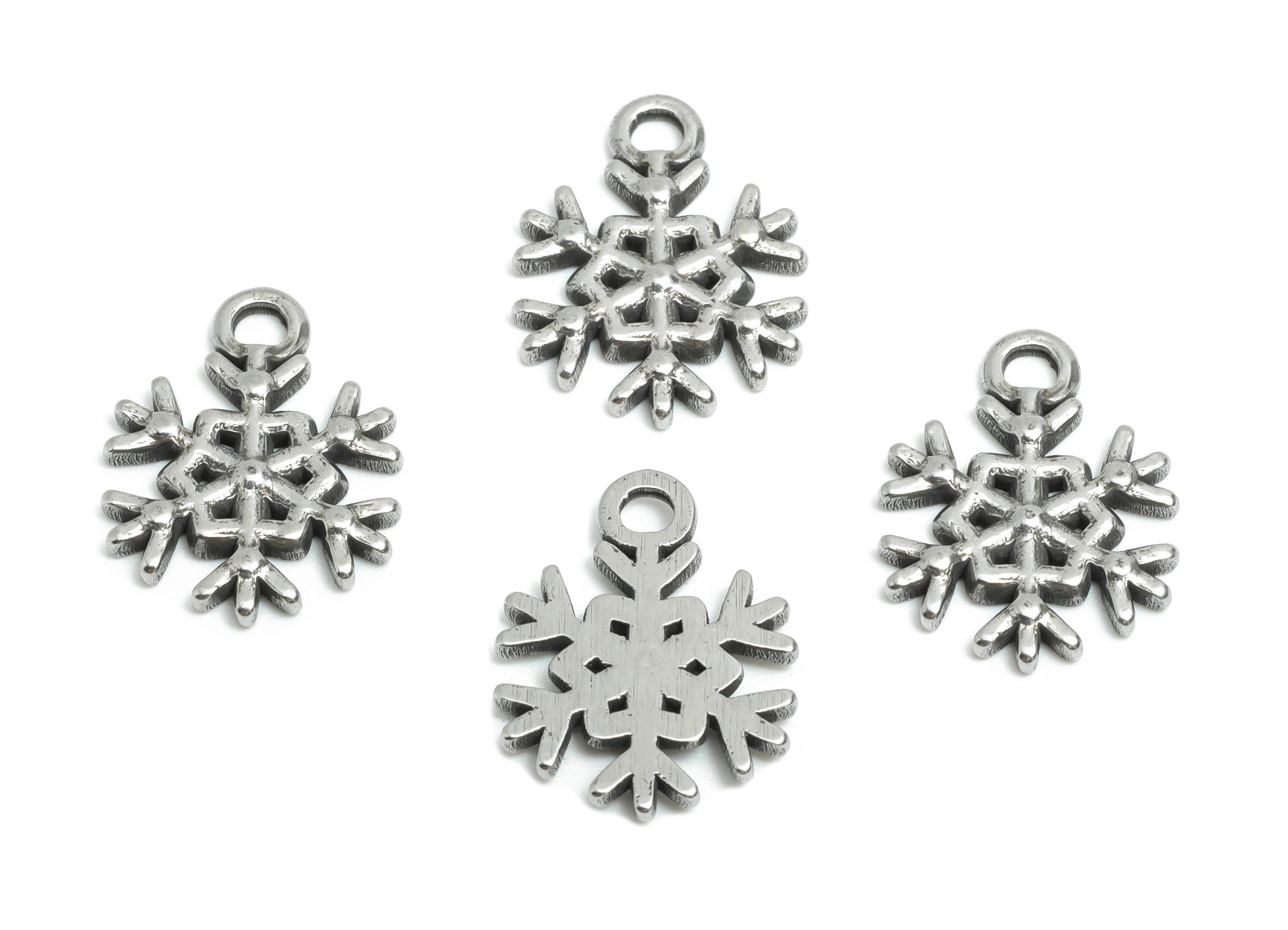 Steel Snowflake Pendant - Winter Season Pendant for Necklace - Textured Snowflake Ornament - Stainless Steel Jewelry - 15x11x1.6mm - SS1905 - DOMEDBAZAAR