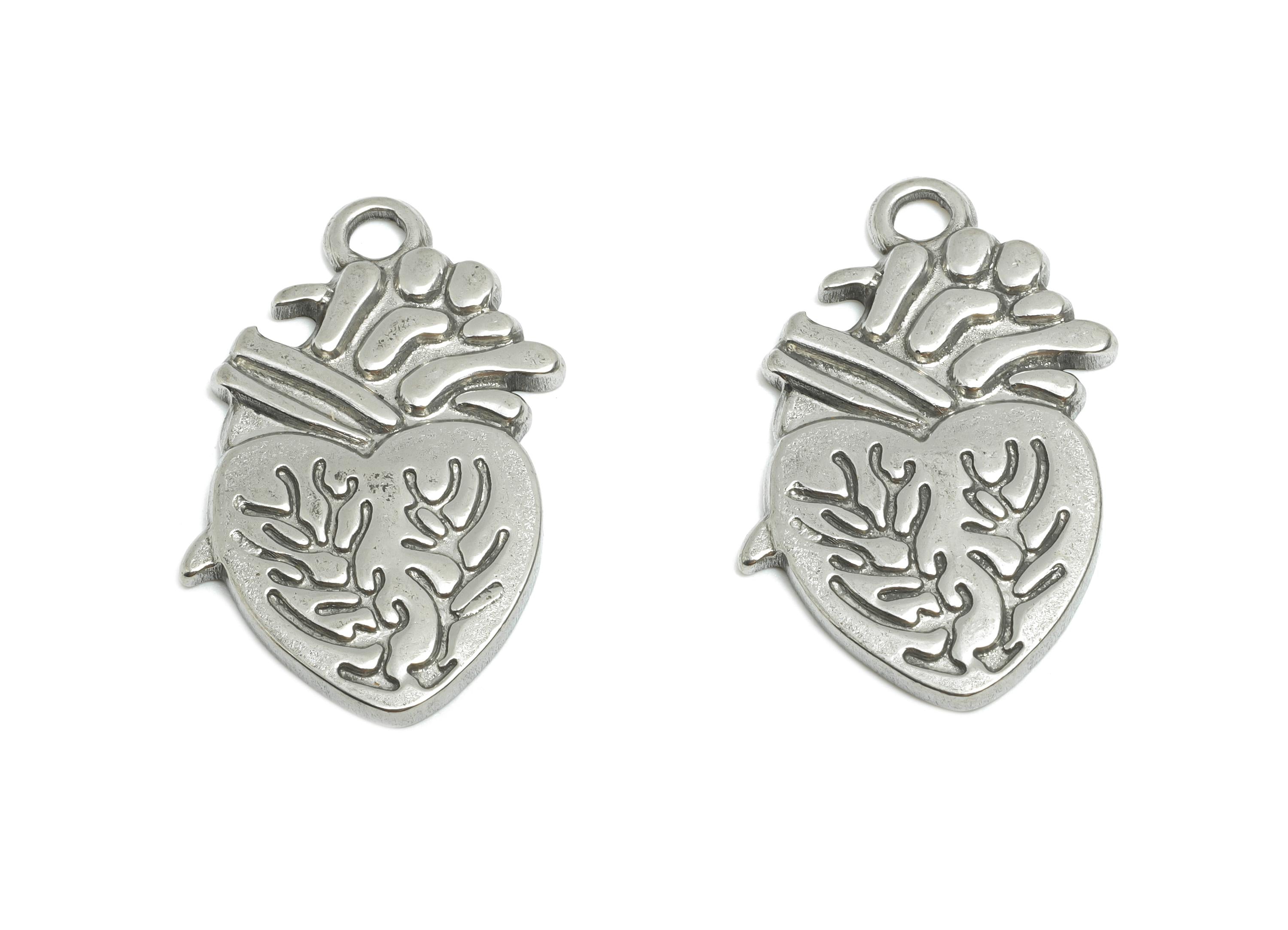 Tree of Life Heart Charm - Artisan Heart Pendant - Abstract Vintage Heart Pattern For Necklace - Stainless Steel Jewelry - 29x17x2mm -SS1849 - DOMEDBAZAAR