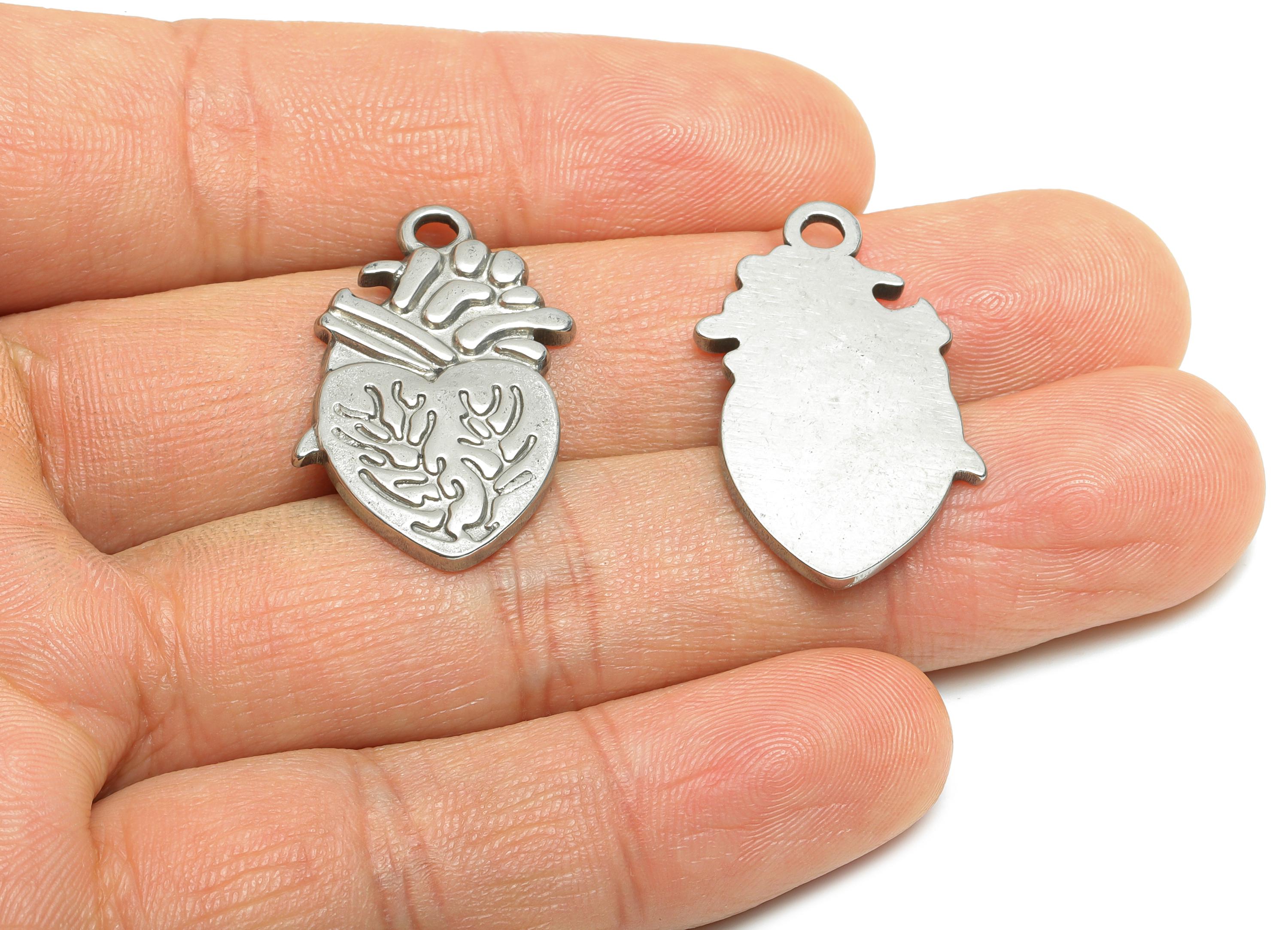 Tree of Life Heart Charm - Artisan Heart Pendant - Abstract Vintage Heart Pattern For Necklace - Stainless Steel Jewelry - 29x17x2mm -SS1849 - DOMEDBAZAAR