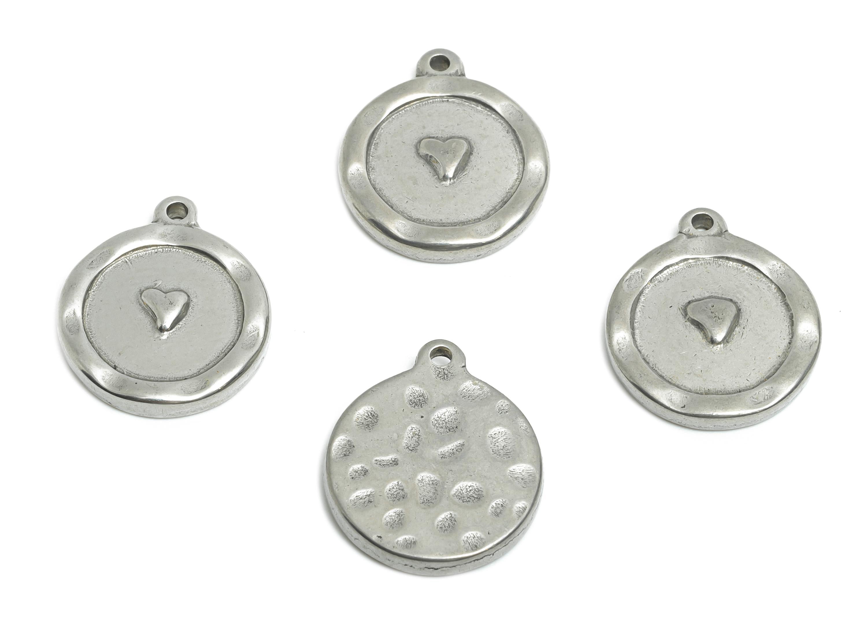 Steel Heart Charms - Textured Round Heart Pendant for Necklace - Elegant Steel Heart Charms - Minimalist Jewelry - 18x15.6x2.75mm - SS1899 - DOMEDBAZAAR