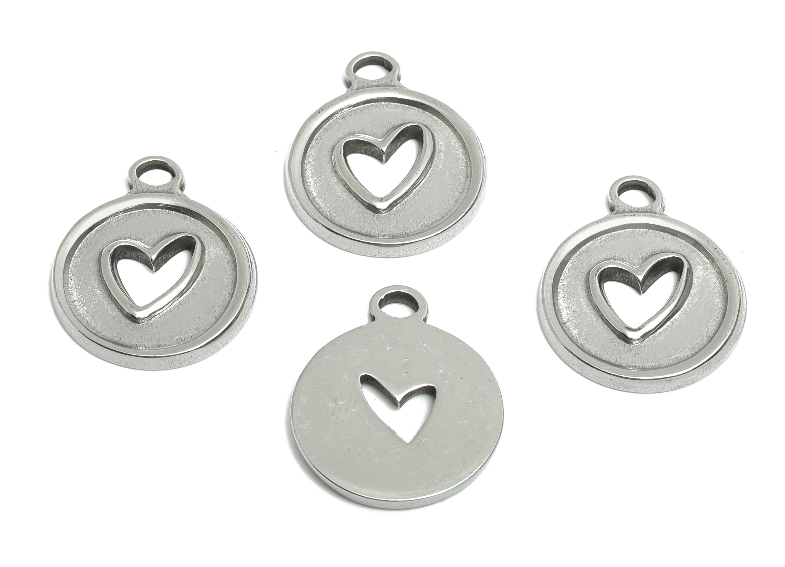 Steel Heart Charms - Round Hollow Heart Pendant for Necklace - Refined Steel Heart Charms - Jewelry Component - 20.42x16.9x1.88mm - SS1896 - DOMEDBAZAAR
