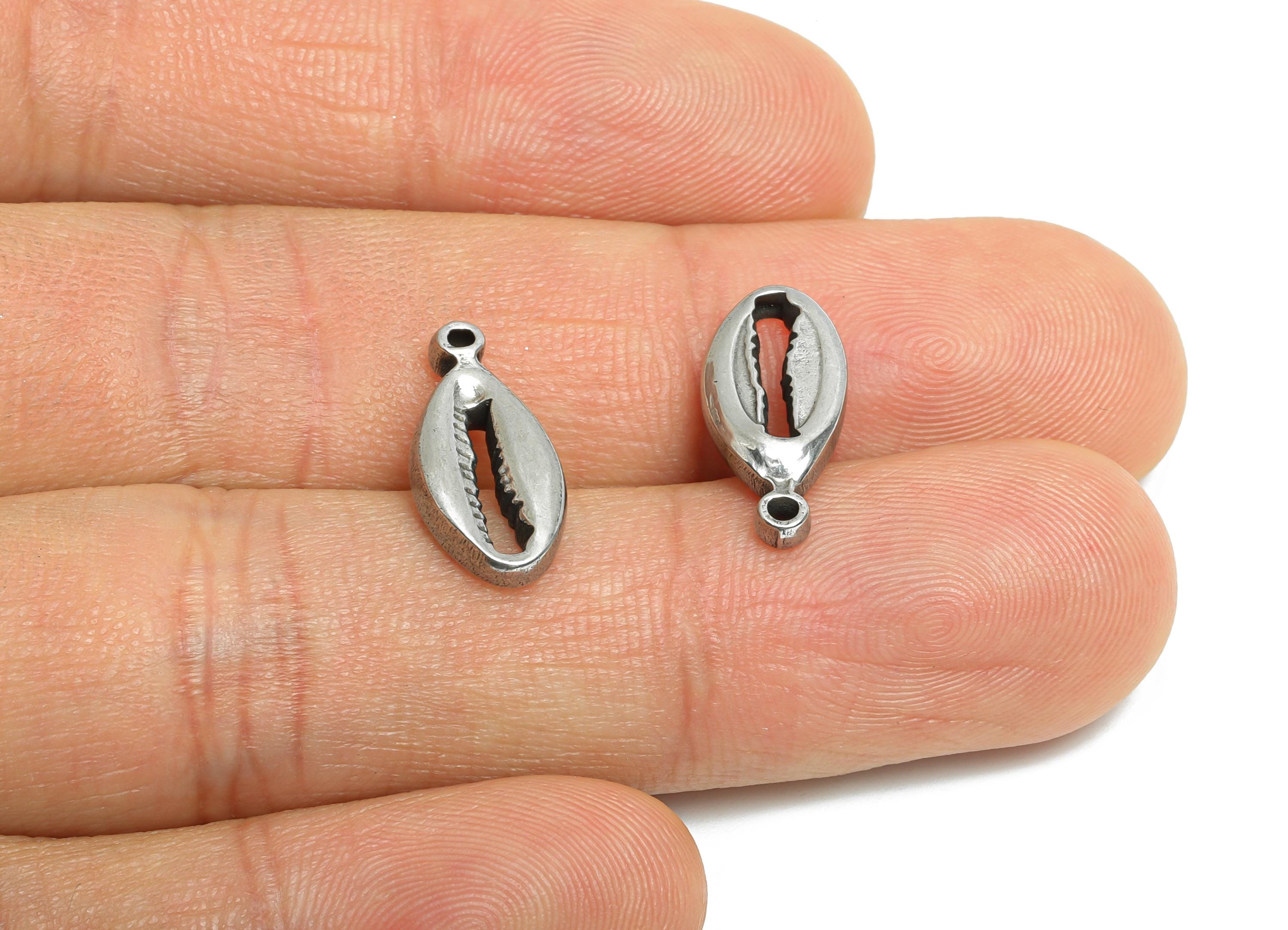 Steel Seashell Pendant - Textured Starfish Charms for Bracelet - Summer Marine Life Pendant - Coastal Jewelry - 16.63x7.89x3.16mm - SS1856 - DOMEDBAZAAR