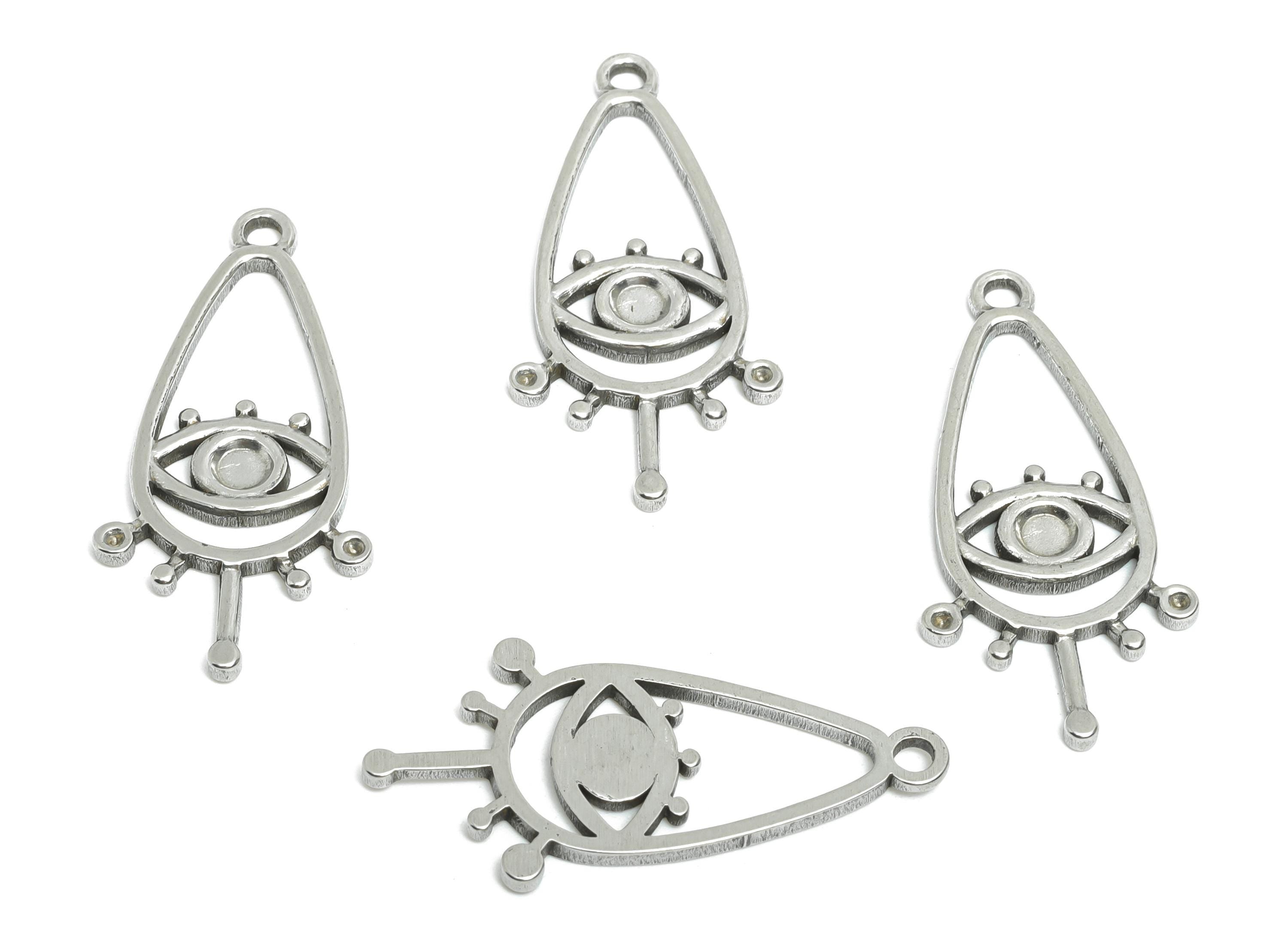 Steel Drop Eye Pendant - Statement Eye Pendant for Necklace - Eye Symbol Charms - Abstract Jewelry Component - 30.83x14.77x1.49mm - SS1835 - DOMEDBAZAAR
