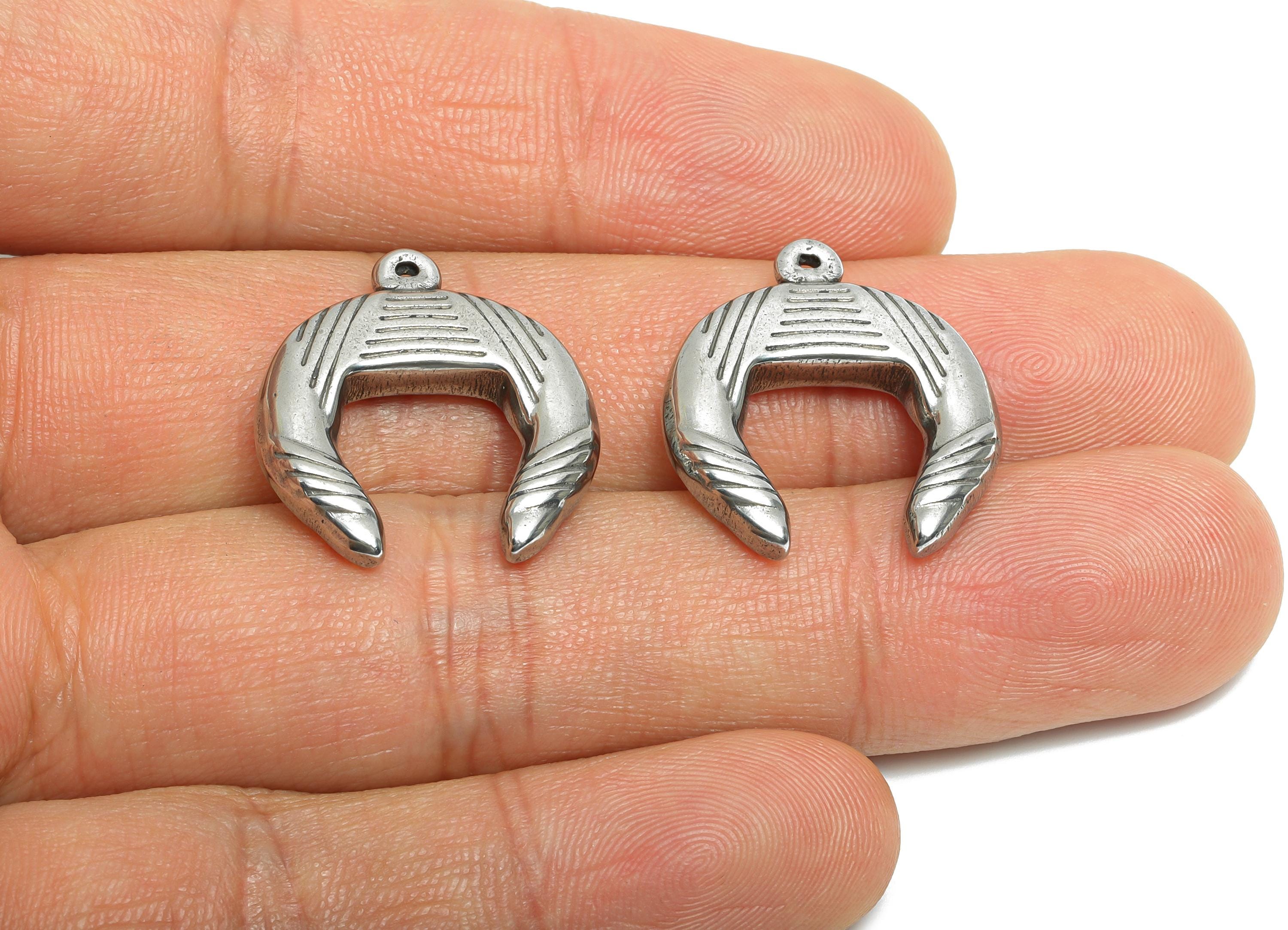 Steel Crescent Pendant - Textured Geometric Necklace Pendant - Artistic Celestial Moon Pendant - Steel Jewelry - 23.11x20.85x4.03mm - SS1973 - DOMEDBAZAAR