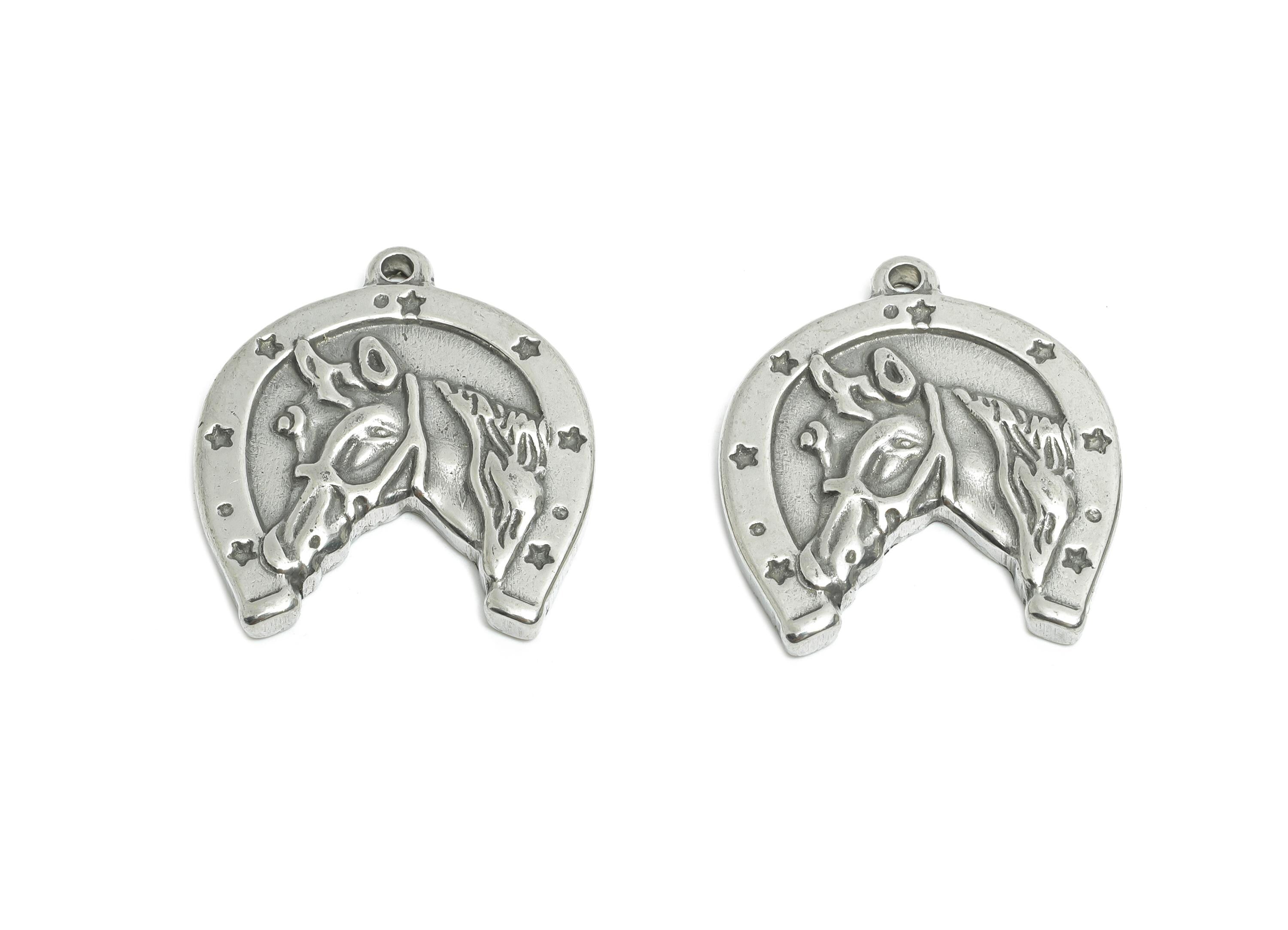 Steel Horse Pendant - Horseshoe Jewelry for Necklace - Vintage Jewelry Making Supplies - Lucky Horseshoe Charm - 24x22x3.04mm - SS1870 - DOMEDBAZAAR