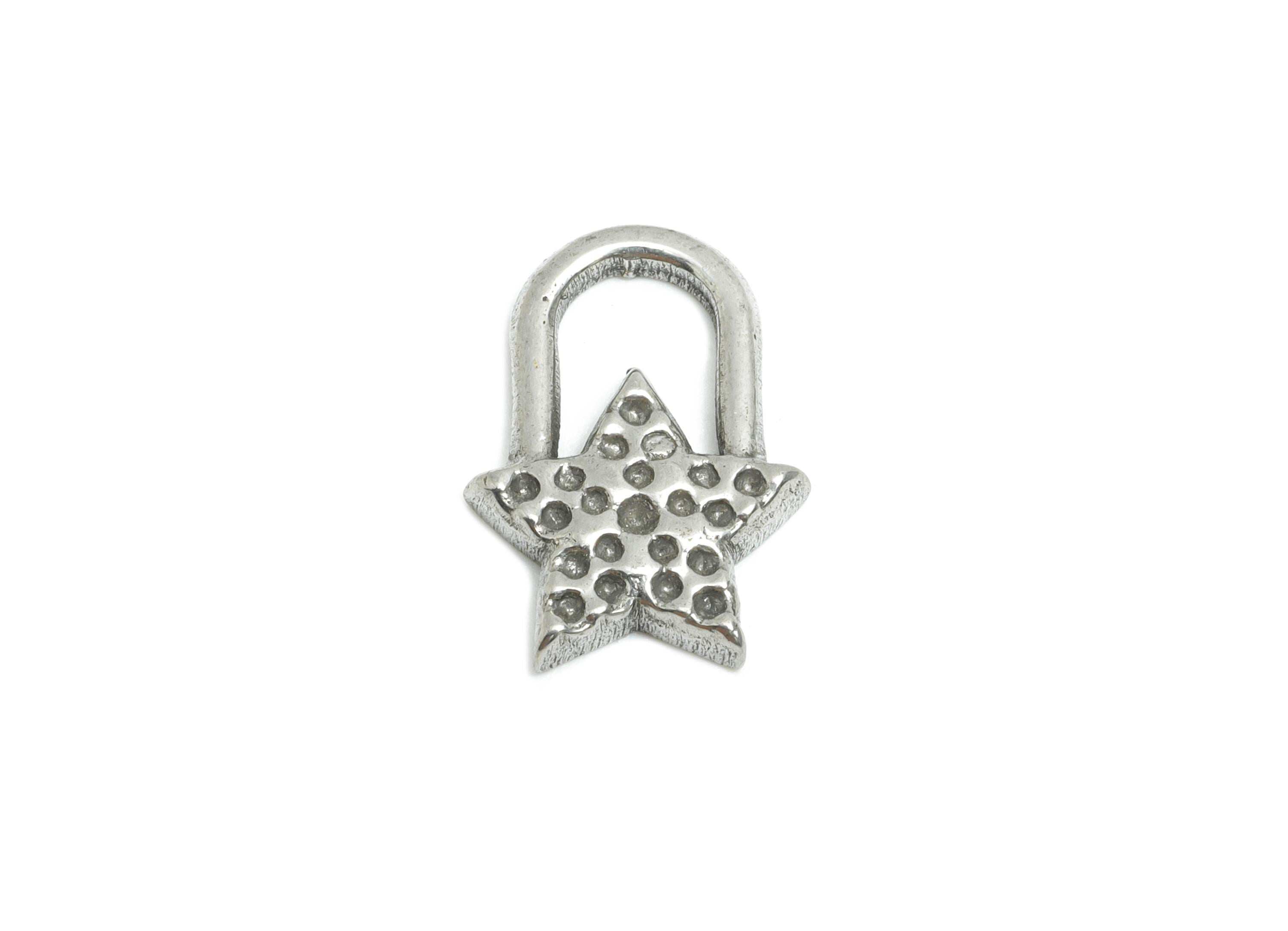 Stainless Steel Star Charms - Hammered Star Lock Pendant - Vintage Star Lock Design - Unique Steel Jewelry Accessory - 15.5x10x2mm - SS1840 - DOMEDBAZAAR