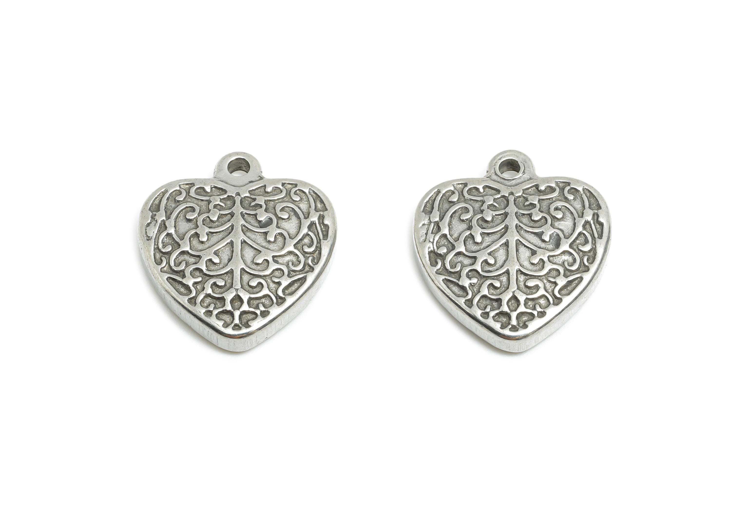 Steel Filigree Heart Pendant - Vintage Heart For Necklace - Decorative Jewelry Making Supplies - Romantic Heart Pendant - 16x15x3mm - SS1873 - DOMEDBAZAAR