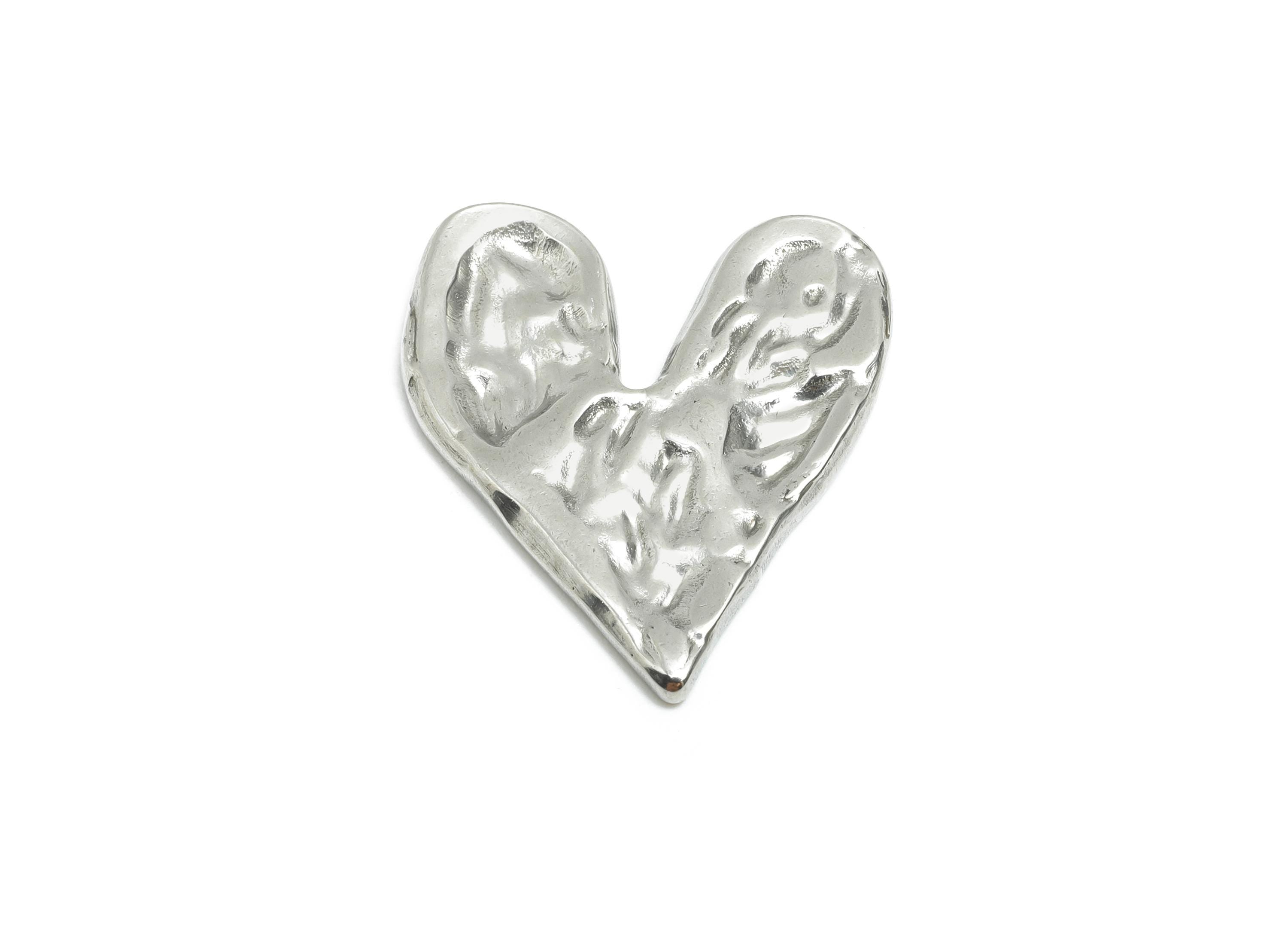 Stainless Steel Heart Charm - Vintage Hammered Heart Charm - Steel Textured Romantic Charm - Statement Heart Jewelry - 25x22.8x2mm - SS1761 - DOMEDBAZAAR