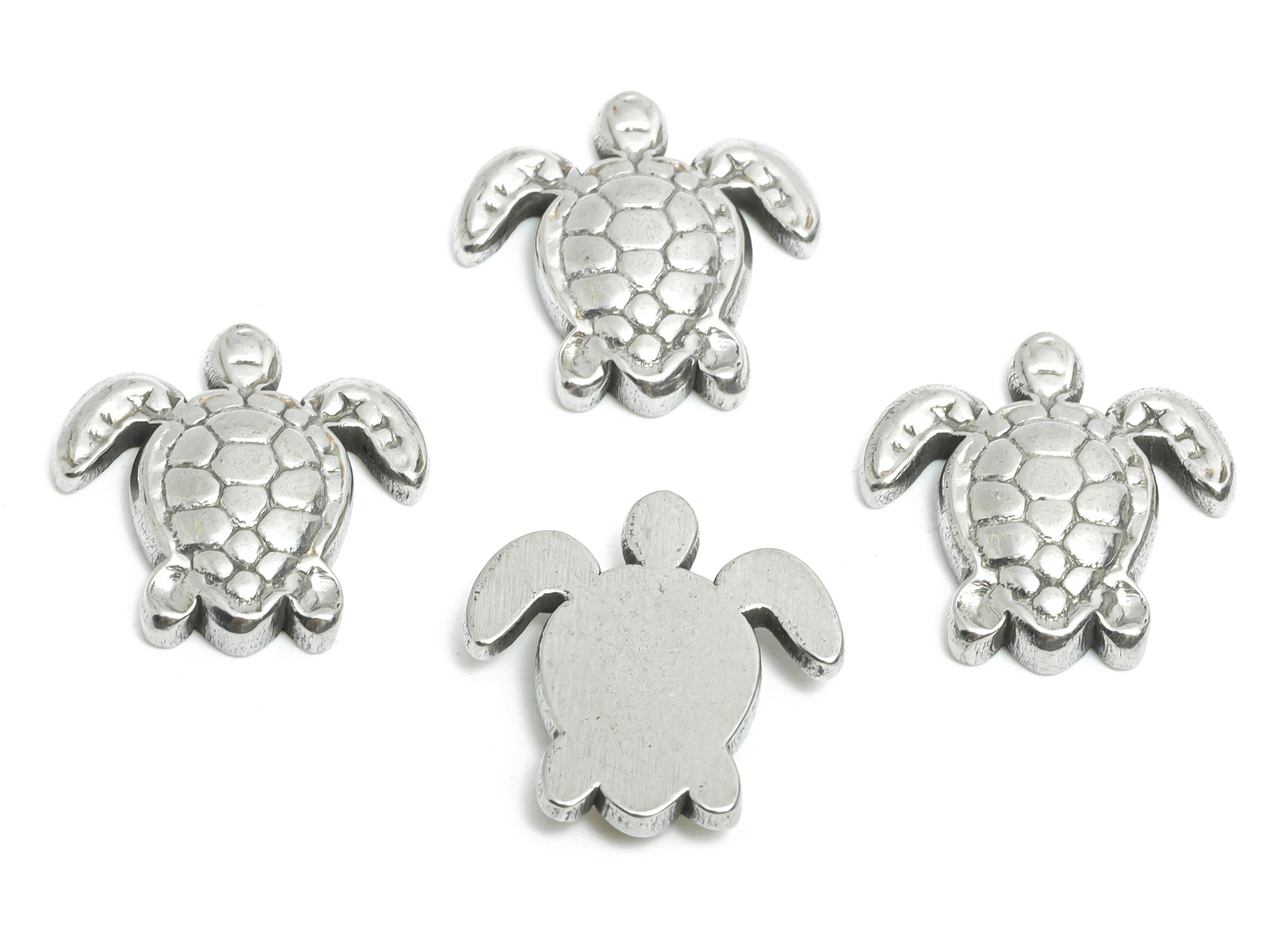 Stainless Steel Turtle Charms - Steel Textured Marine Charm - Minimalist Sea Life Jewelry - Steel Jewelry Making - 15.33x15x3.07mm - SS1789 - DOMEDBAZAAR