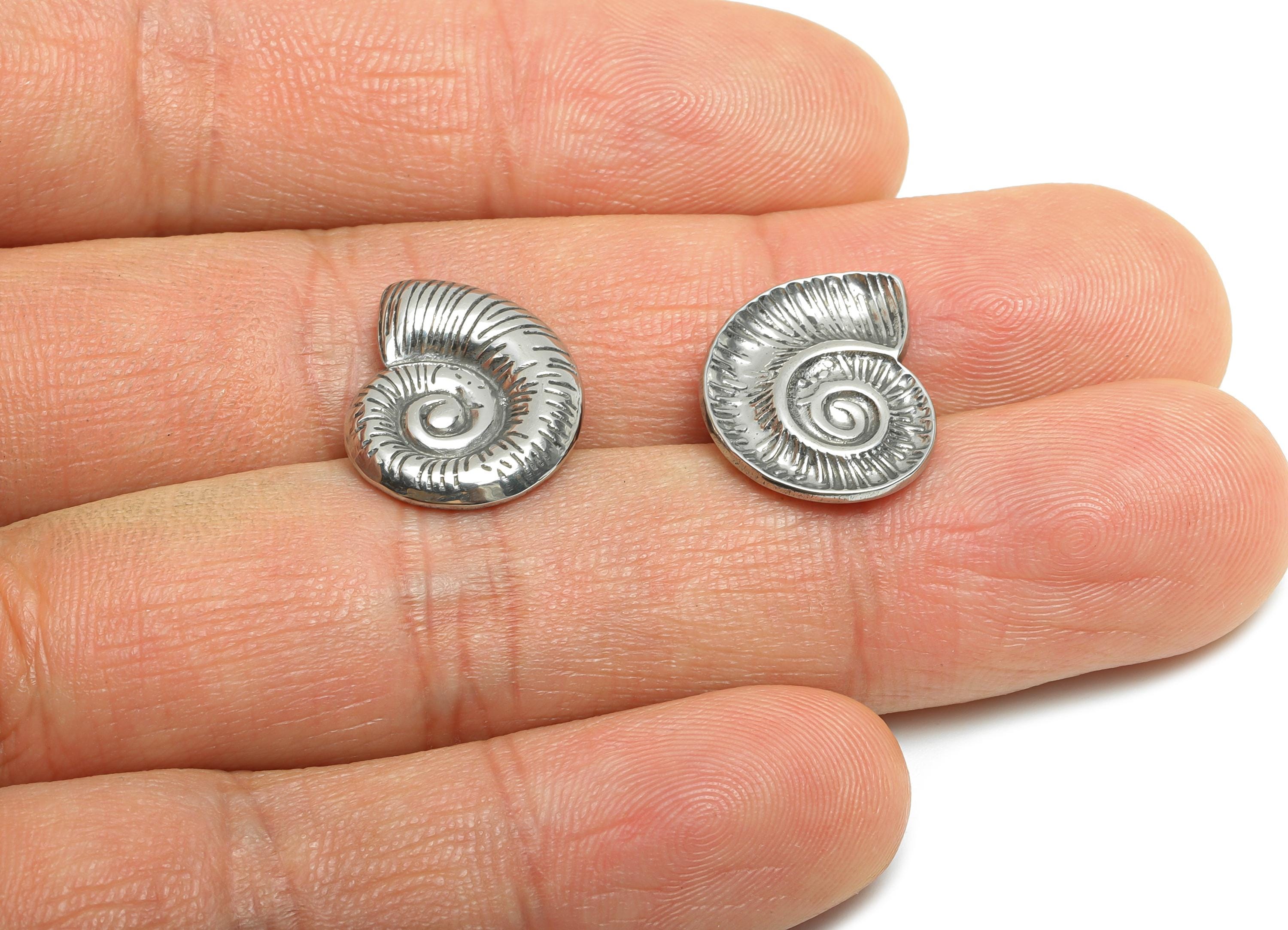 Stainless Steel Conch Charms - Steel Textured Marine Charm - Spiral Shell Coastal Jewelry - Steel Jewelry Making - 17.5x13.46x2.5mm - SS1878 - DOMEDBAZAAR