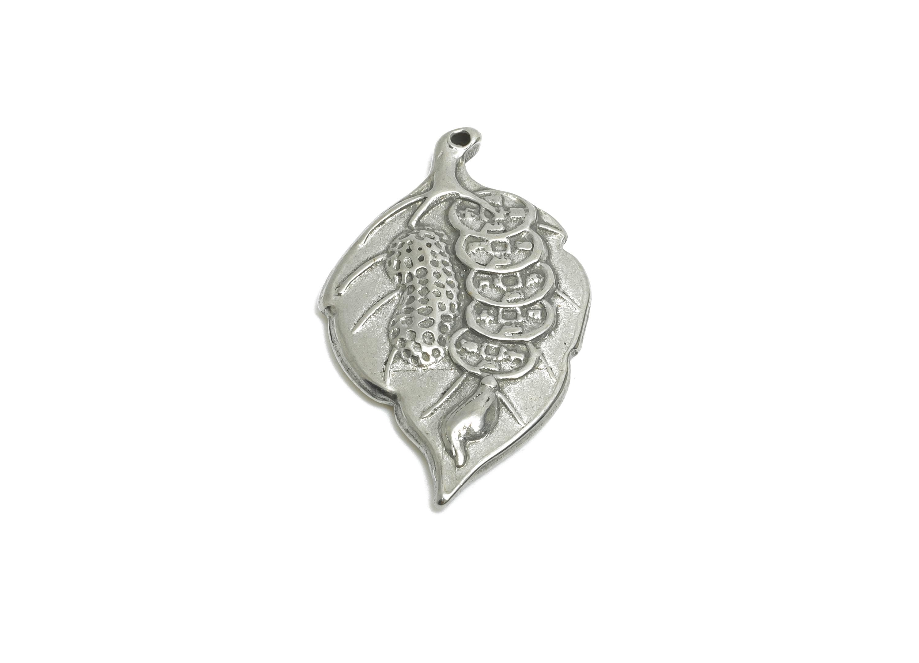 Stainless Steel Leaf Pendant - Textured Decorative Jewelry Making Supplies - Boho Chic Botanical Jewelry Pendant - 25x15x2.38mm - SS1902 - DOMEDBAZAAR