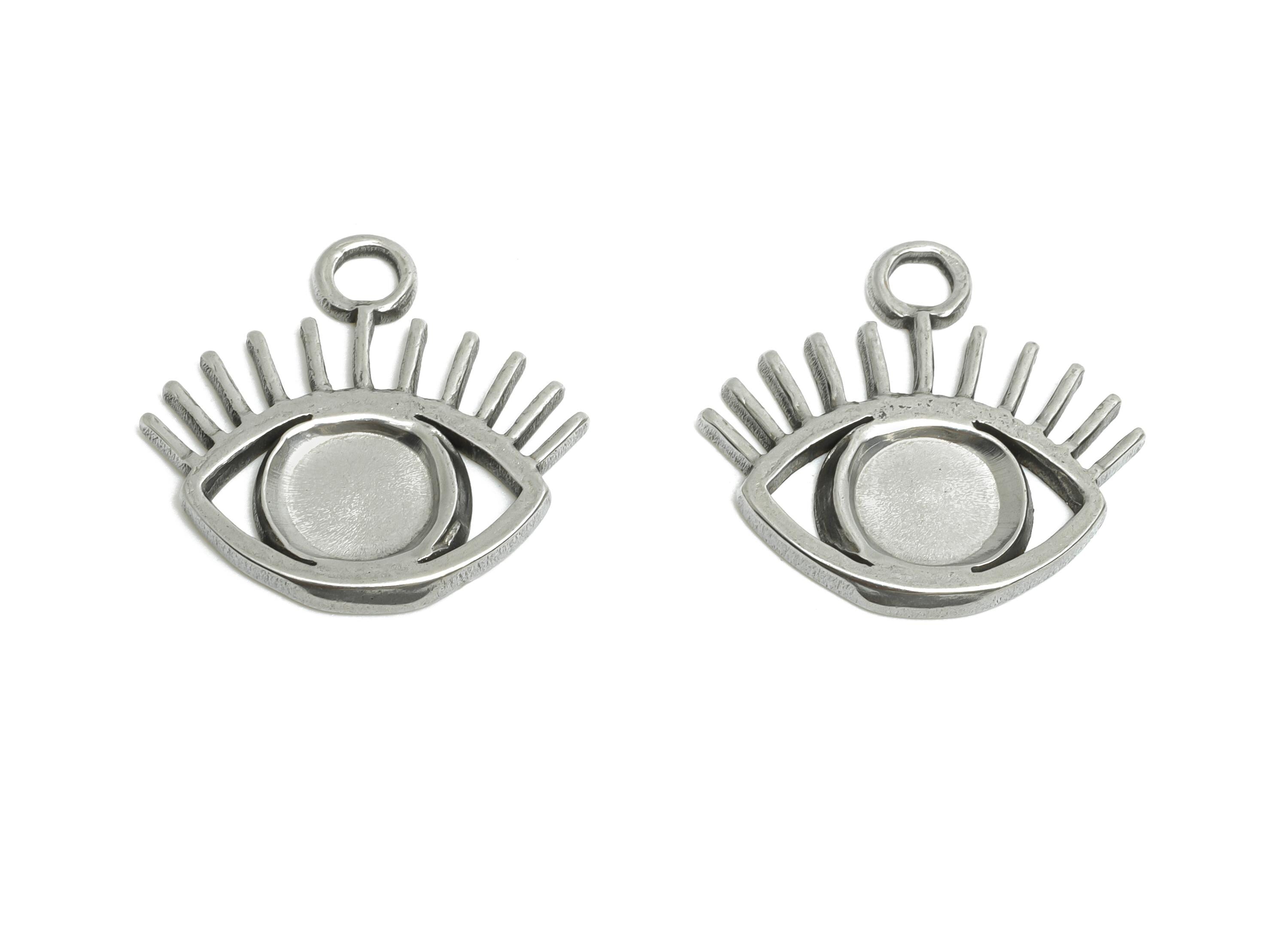 Stainless Steel Evil Eye Charms - Minimalist Steel Eye Pendant - Symbol of Protection Eye Design - Steel Jewelry - 17x17.56x1.42mm - SS1872 - DOMEDBAZAAR