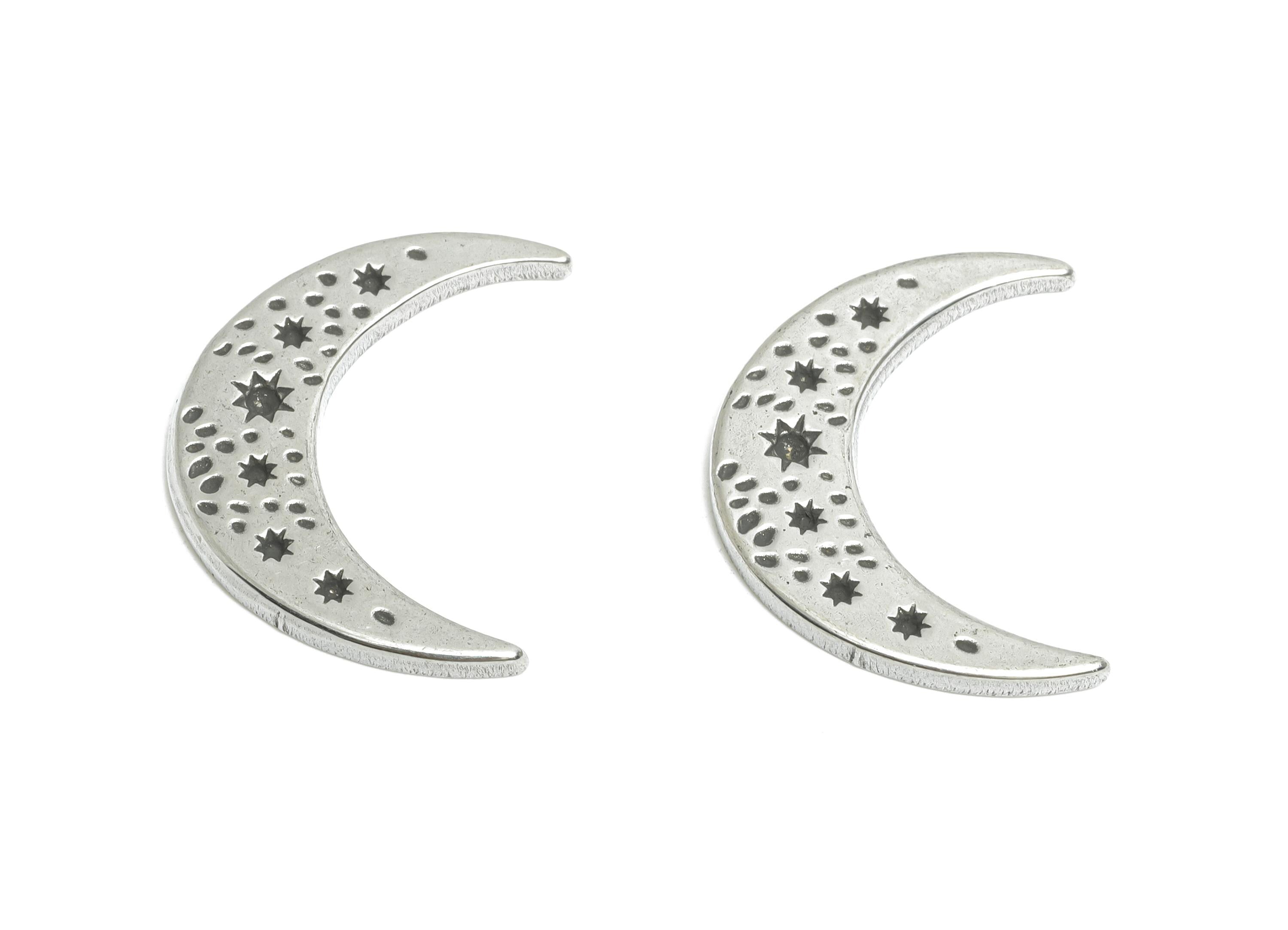 Stainless Steel Crescent Charm - Celestial Moon Star Charm - Steel Minimalist Cosmic Design - Silver Jewelry Making - 23x17.5x1.8mm - SS1863 - DOMEDBAZAAR