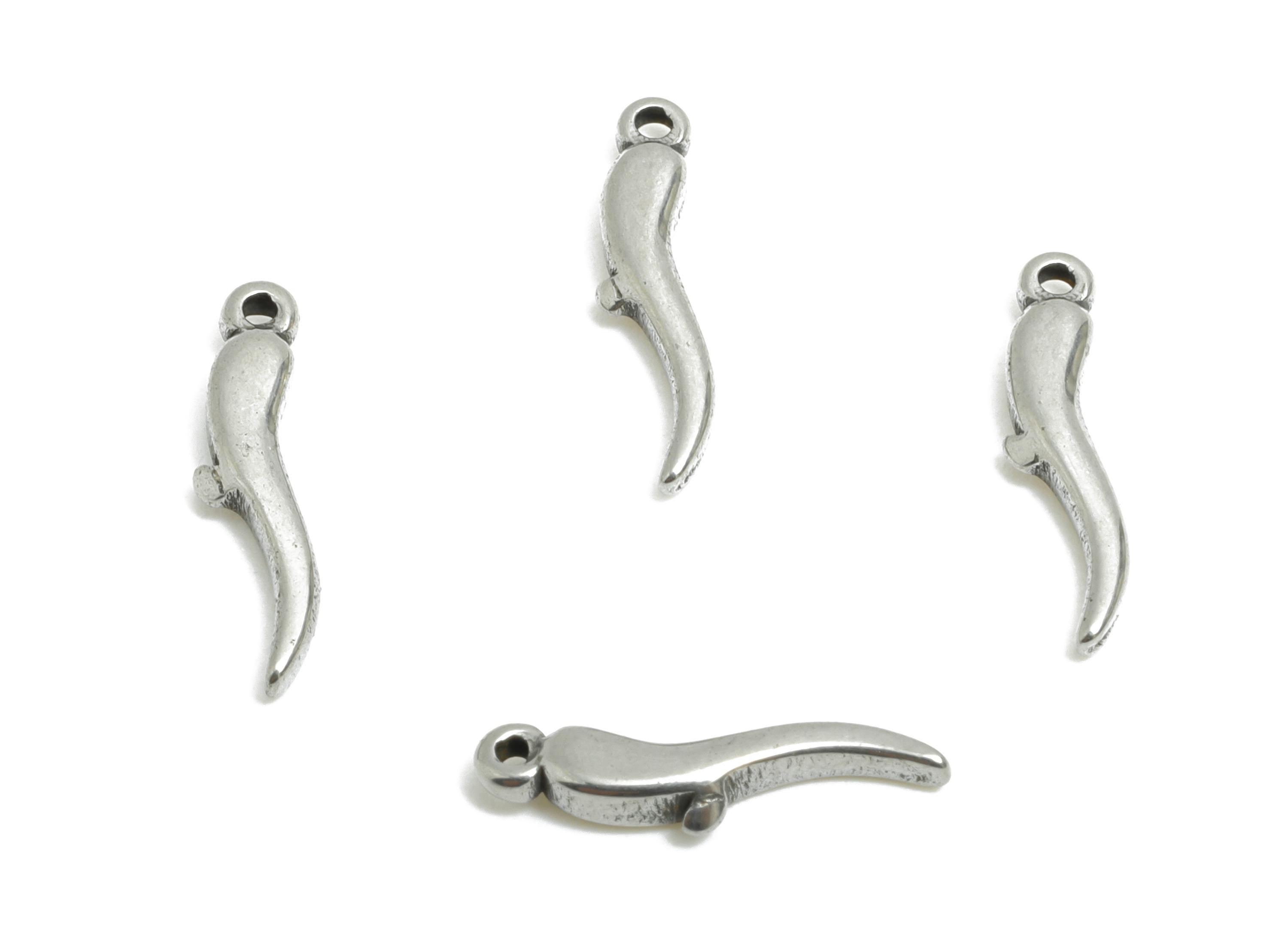 Stainless Steel Horn Charms - Minimalist Steel Curved Horn Pendant - Minimalist Horn For Necklace - Steel Jewelry - 12x2x1.95mm - SS1724 - DOMEDBAZAAR