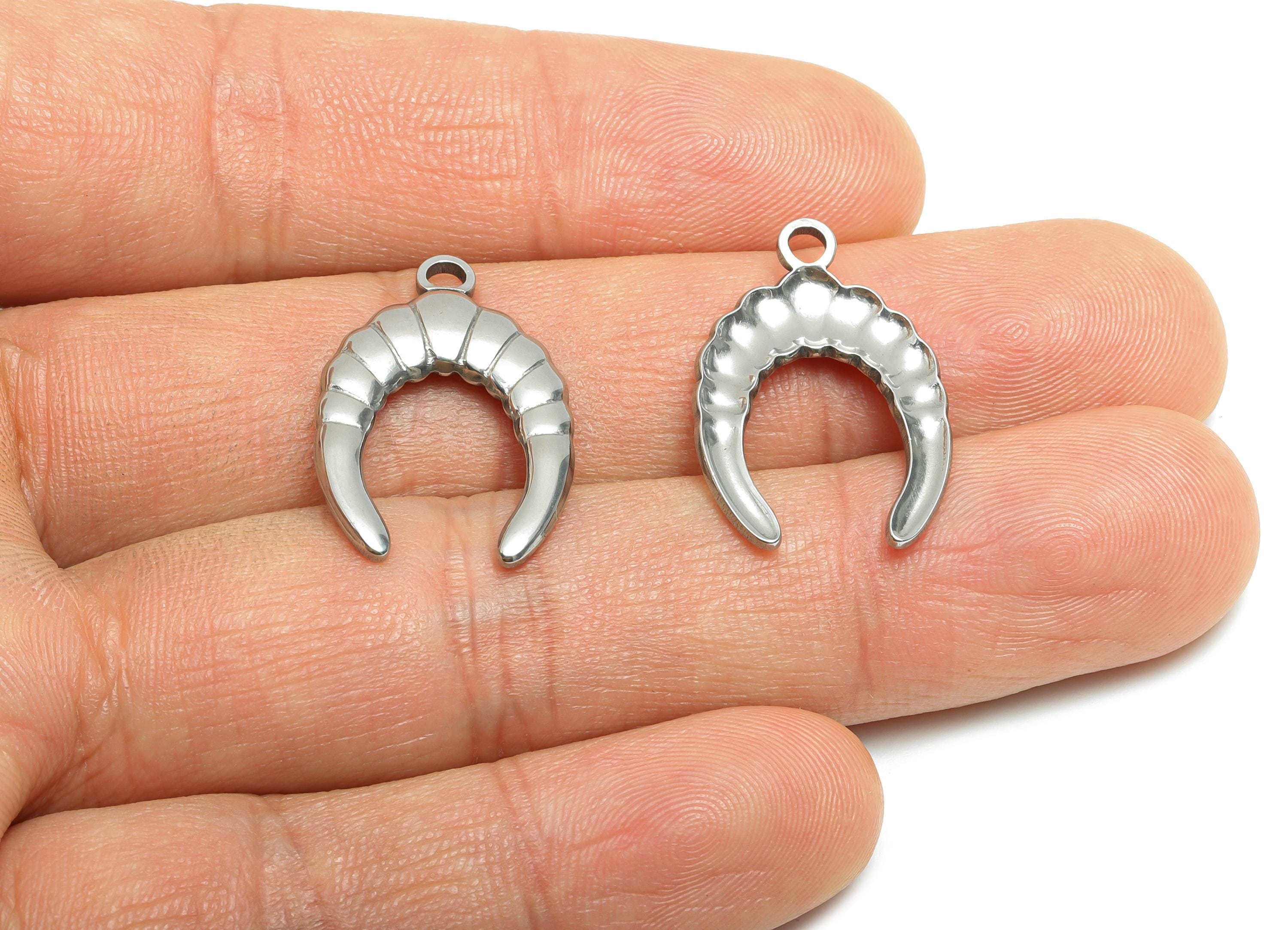 Stainless Steel Horn Charms - Minimalist Steel Textured Horn Pendant - Minimalist Horn For Necklace - Steel Jewelry - 25x16x2.5mm - SS1938 - DOMEDBAZAAR