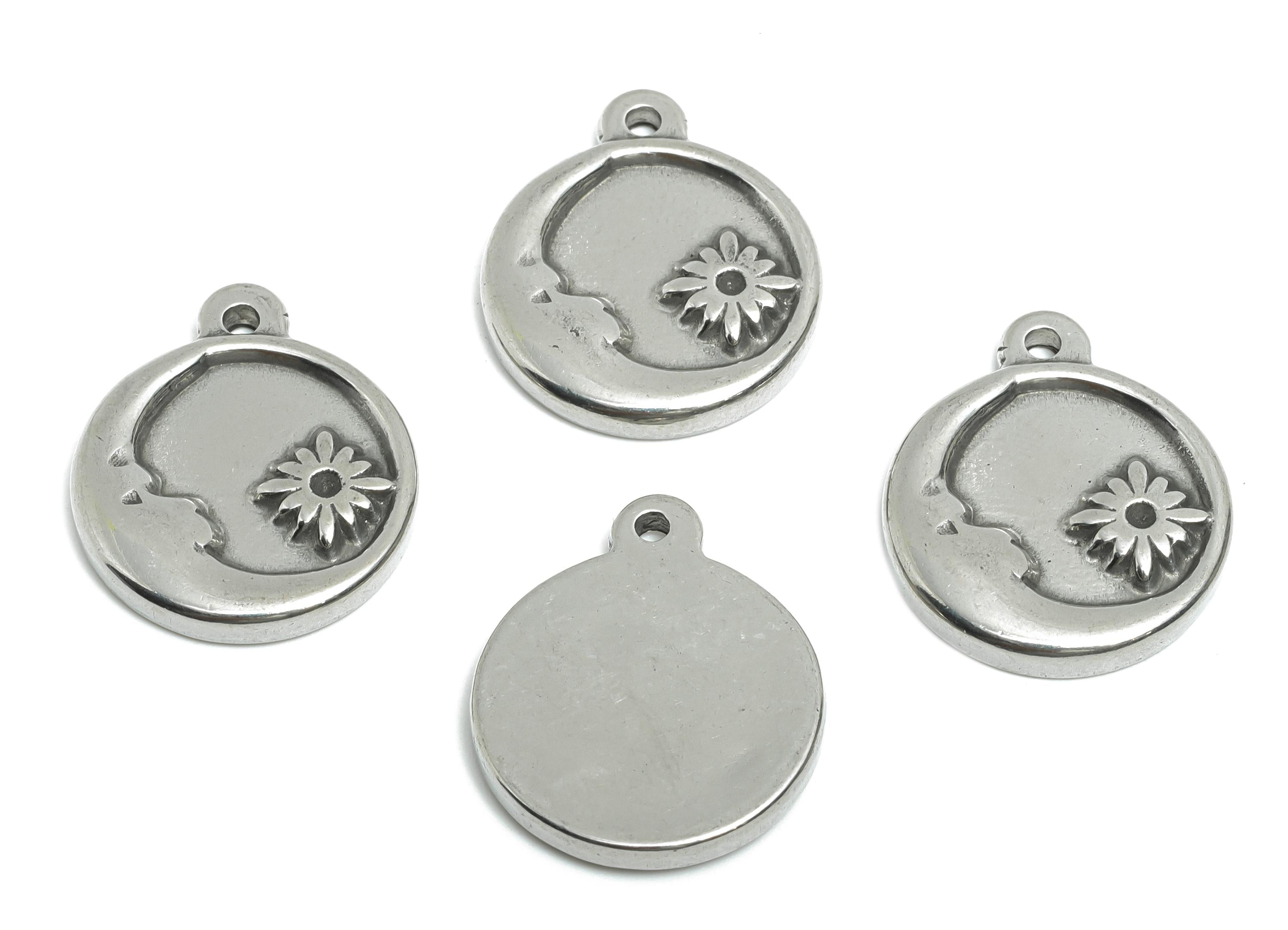 Steel Crescent Pendant - Moon Star Pendant for Necklace - Celestial Boho Crescent Pendant - Stainless Steel Jewelry - 21x18x2.72mm - SS1810 - DOMEDBAZAAR