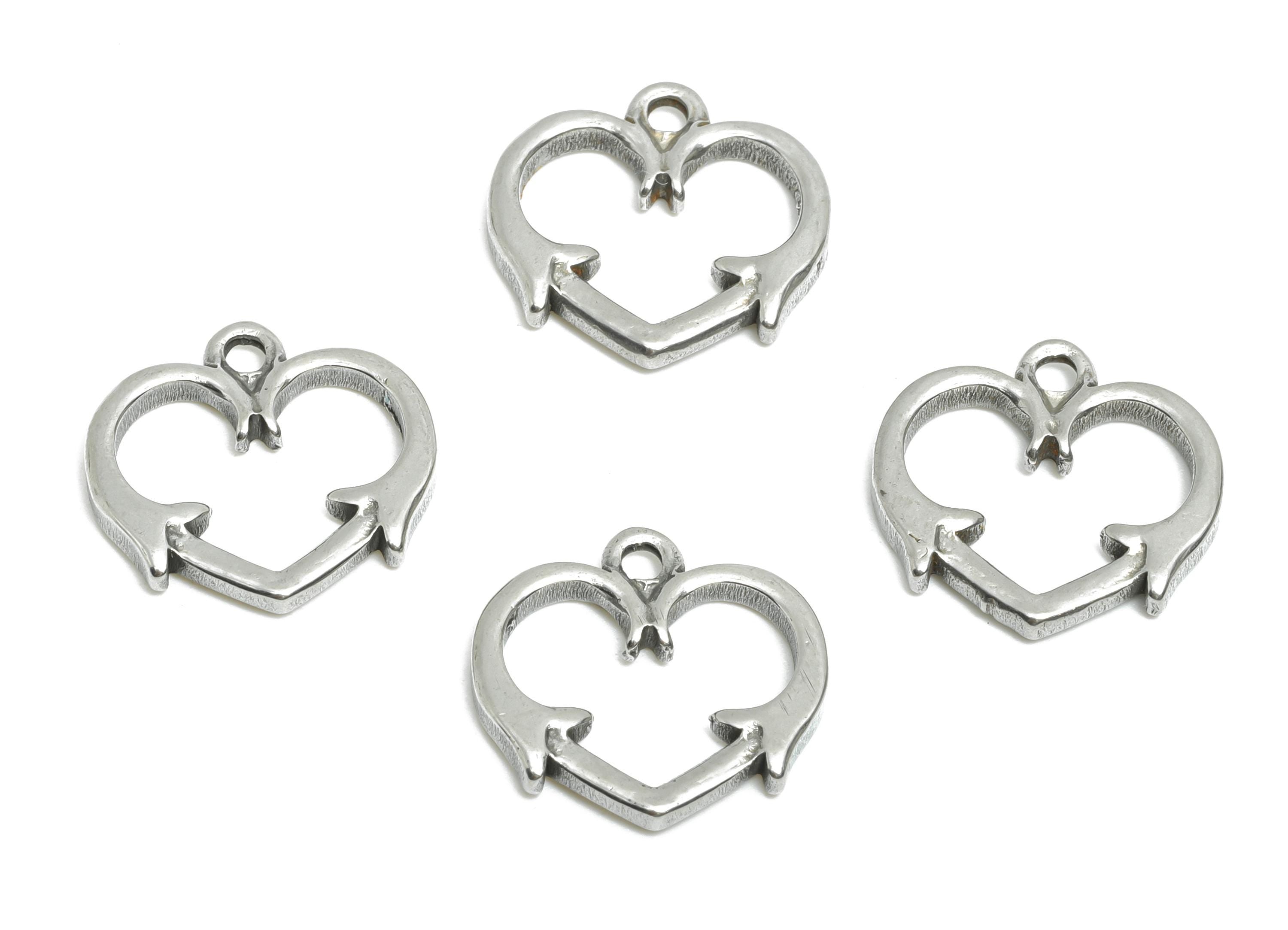 Steel Arrow Heart Pendant - Heart and Arrow Jewelry for Necklace - Romantic Arrow Heart Charm - Steel Finding - 14x15x2.09mm - SS1805 - DOMEDBAZAAR