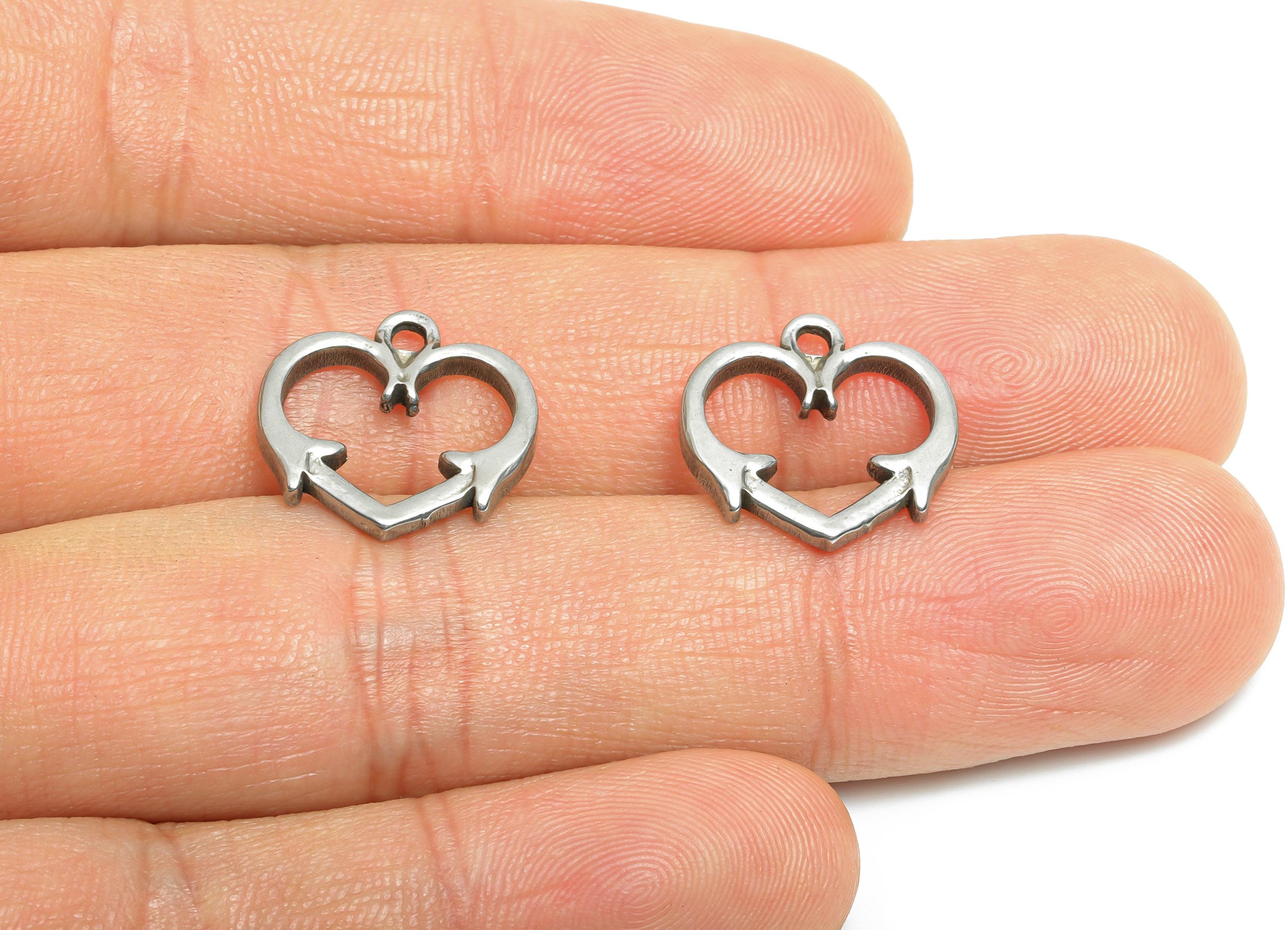 Steel Arrow Heart Pendant - Heart and Arrow Jewelry for Necklace - Romantic Arrow Heart Charm - Steel Finding - 14x15x2.09mm - SS1805 - DOMEDBAZAAR