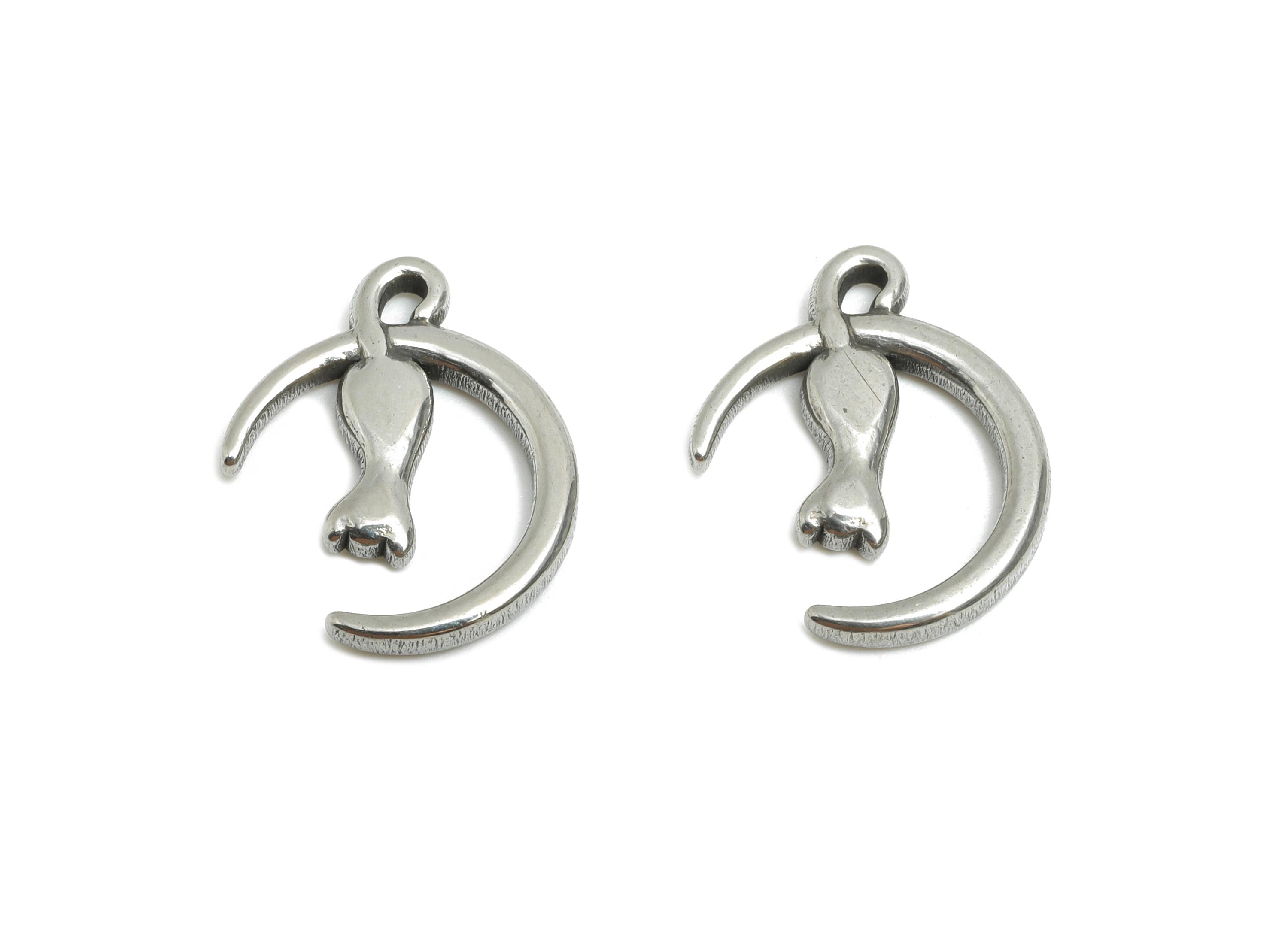 Steel Moon and Cat Pendant - Cat Crescent Moon Charm for Necklace - Celestial Cat Charm - Stainless Steel Finding - 16x13x1.95mm - SS1797 - DOMEDBAZAAR