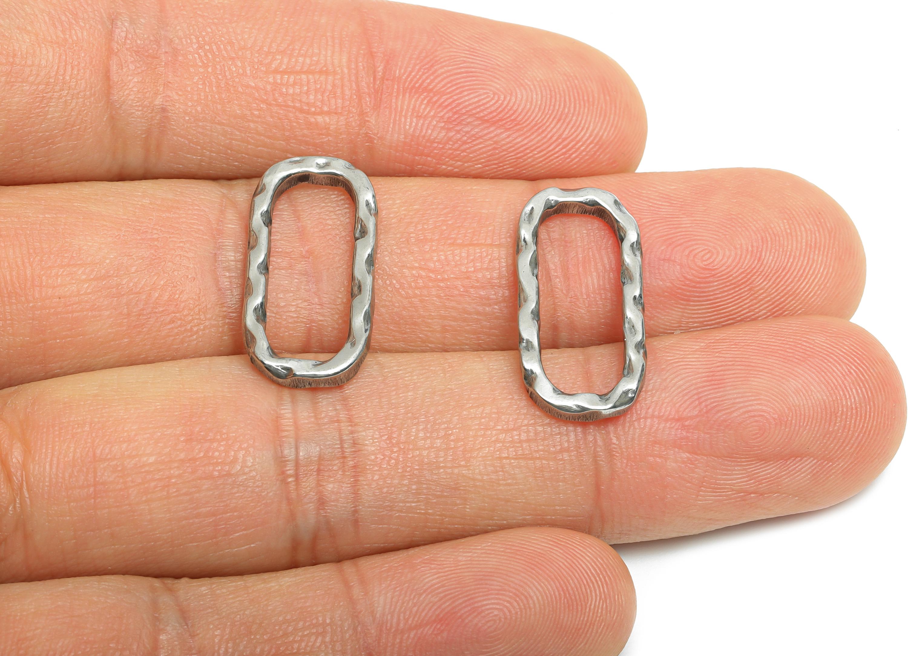 Hammered Rectangular Pendant - Steel Textured Link Charm - Chunky Hammered Charm - Minimalist Stainless Steel Jewelry - 22x10x2mm - SS1915 - DOMEDBAZAAR