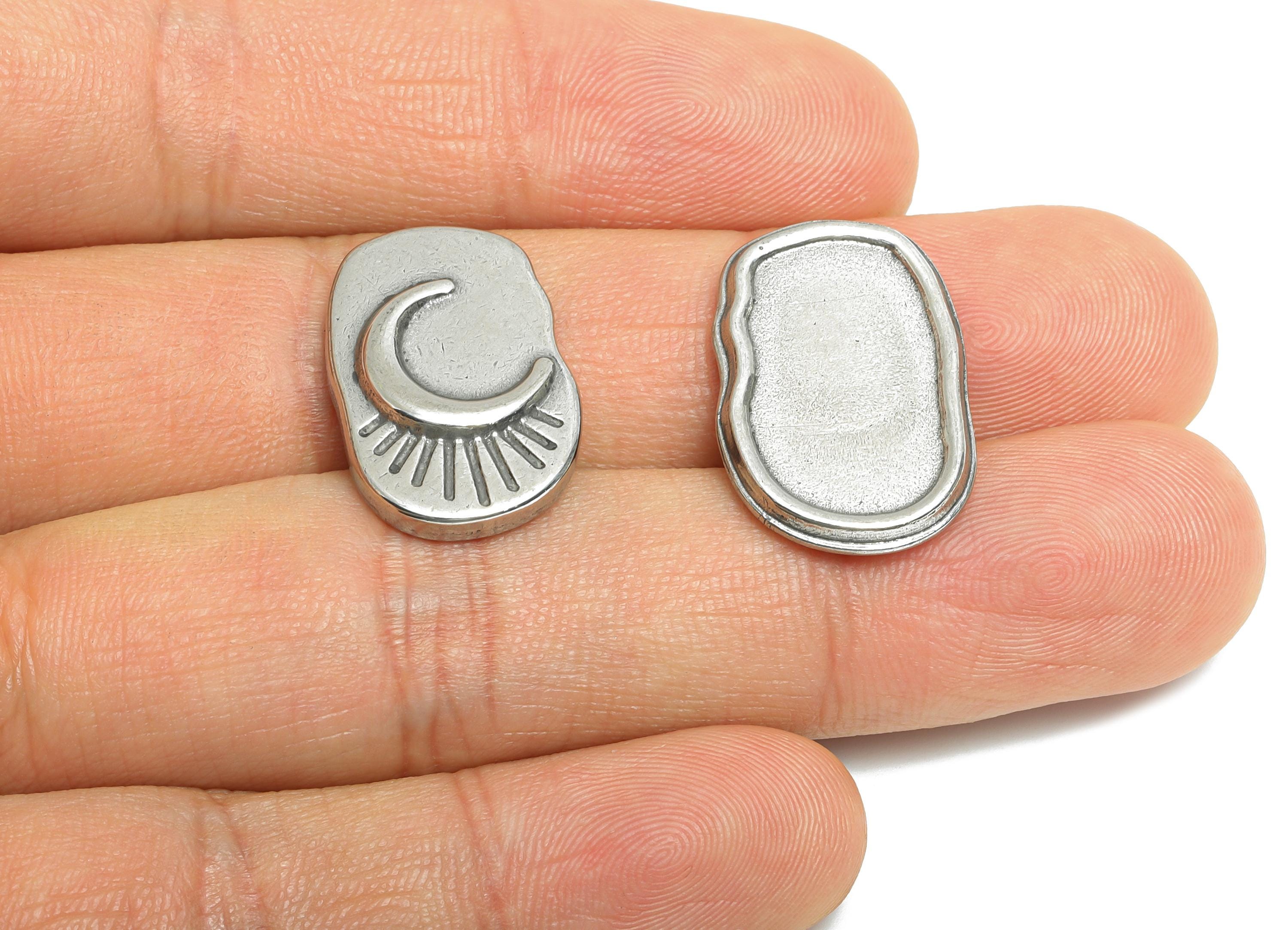 Crescent Moon Charms - Moon and Sun Rays Silver Color Charm - Celestial Moon Charm - Stainless Steel Jewelry Making - 22x14x3.51mm - SS1879 - DOMEDBAZAAR