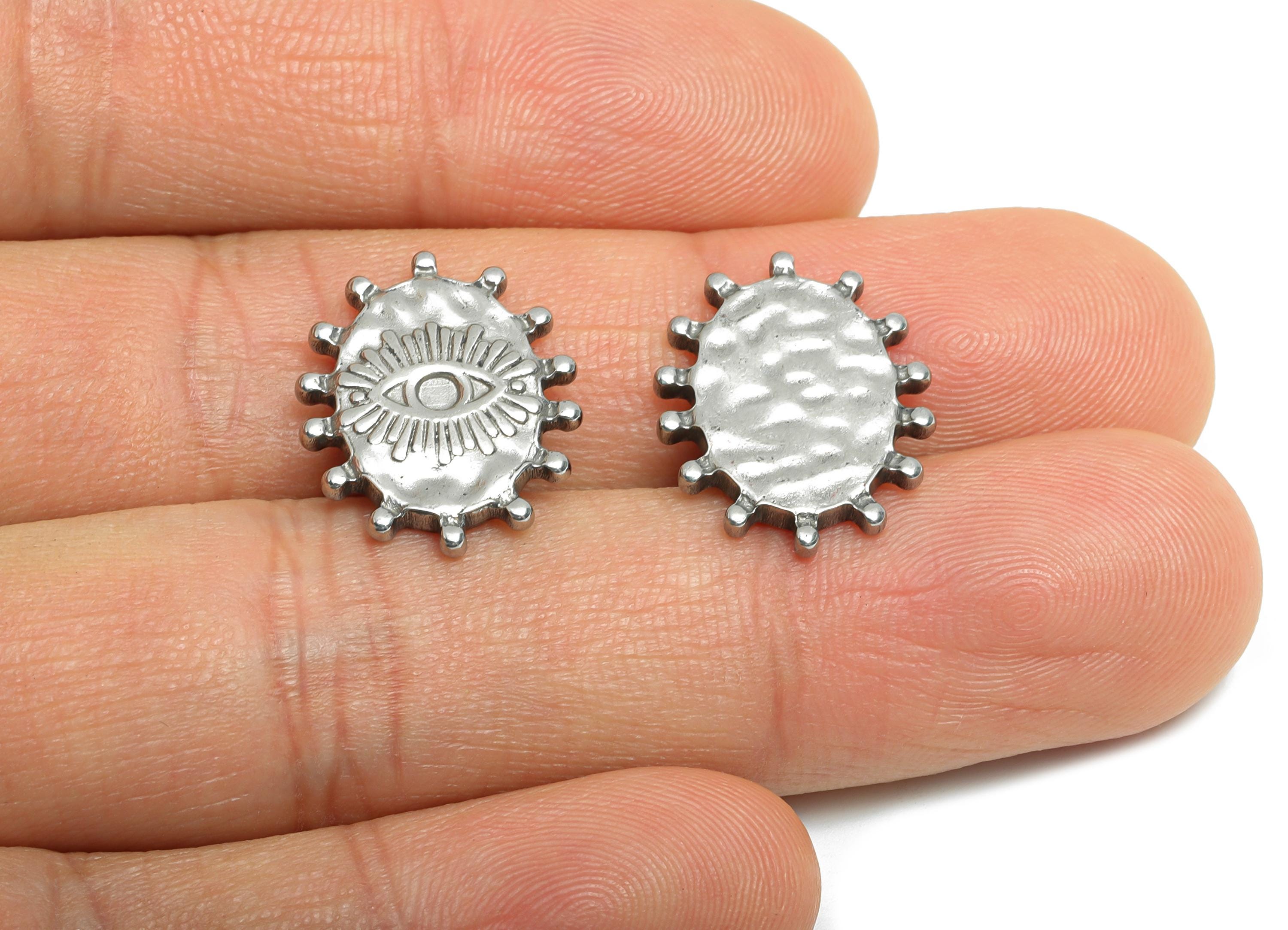 Steel Evil Eye Charm - Hammered Steel Protective Eye Charm - Gothic Eye Jewelry Element Charm - Stainless Steel Jewelry - 19x15x2mm - SS1874 - DOMEDBAZAAR