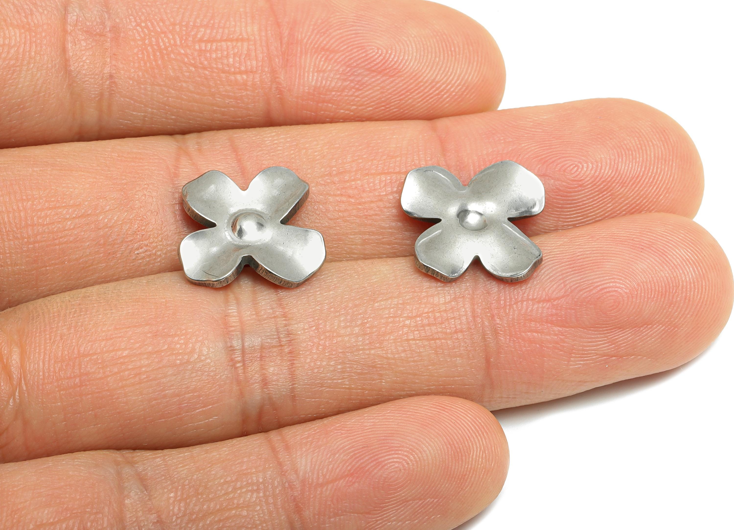 Stainless Steel Flower Charms - Delicate Botanical Flower Charms - Minimalist Flower Design - Elegant Jewelry Making - 17x17x2mm - SS1787 - DOMEDBAZAAR