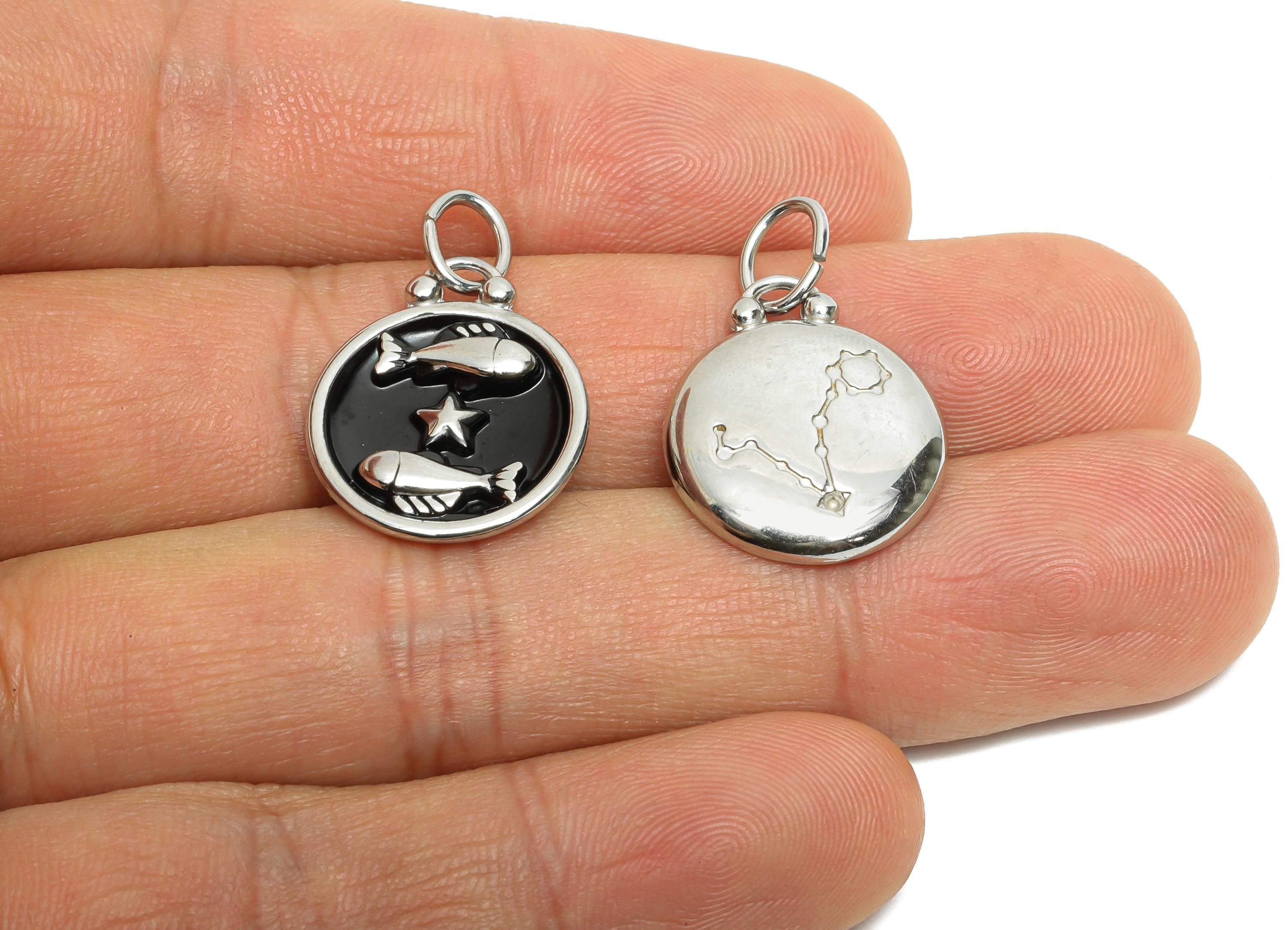 Pisces Zodiac Pendant - Enamel Stainless Steel Astrology Pendant - Fish Star Horoscope Jewelry - Steel Astrology Jewelry - 20x16x2mm -SS1562 - DOMEDBAZAAR
