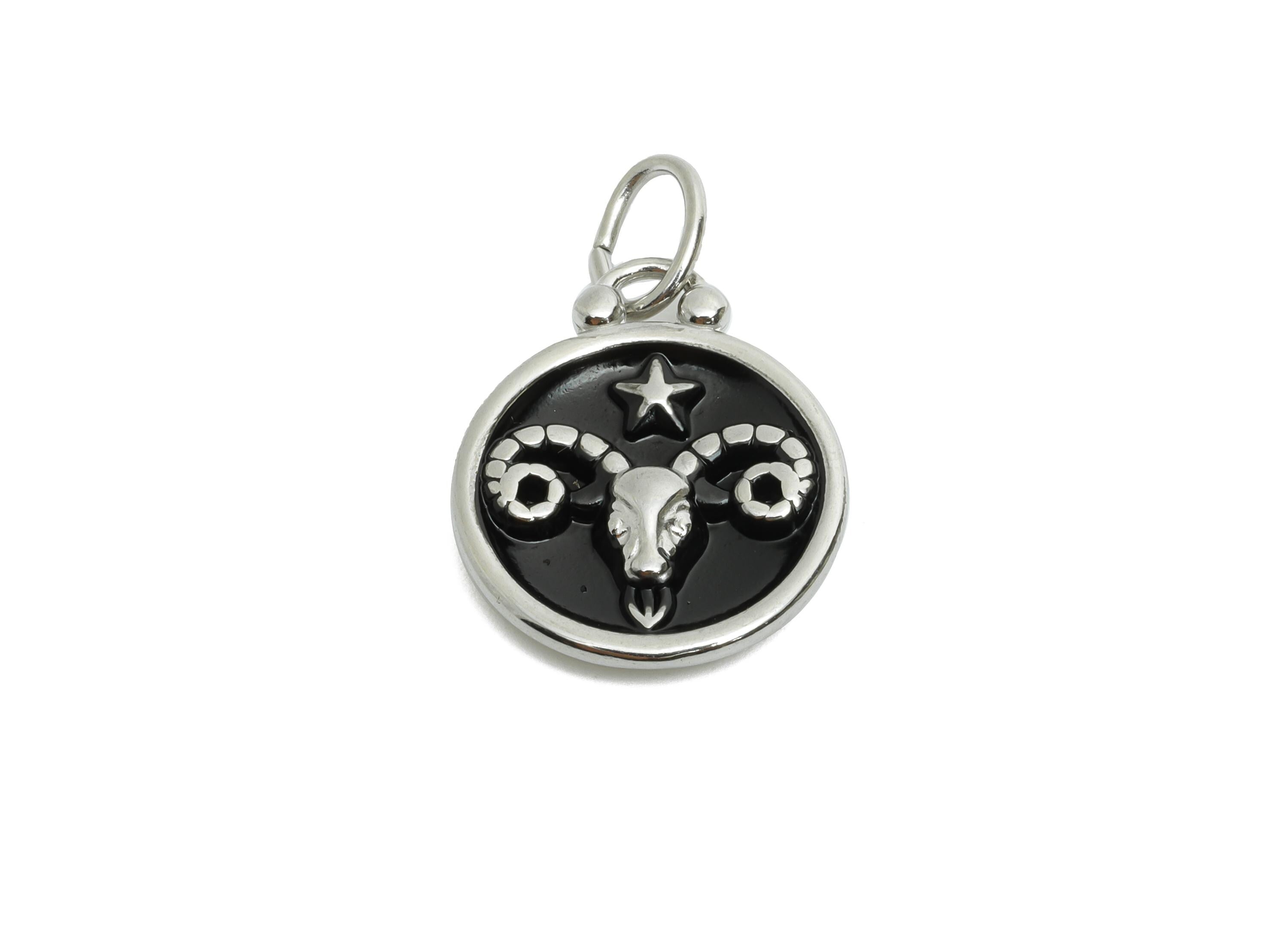 Aries Zodiac Pendant - Black Enamel Zodiac Charm - Stainless Steel Astrology Pendant - Modern Horoscope Jewelry - 20x16x2mm - SS1563 - DOMEDBAZAAR