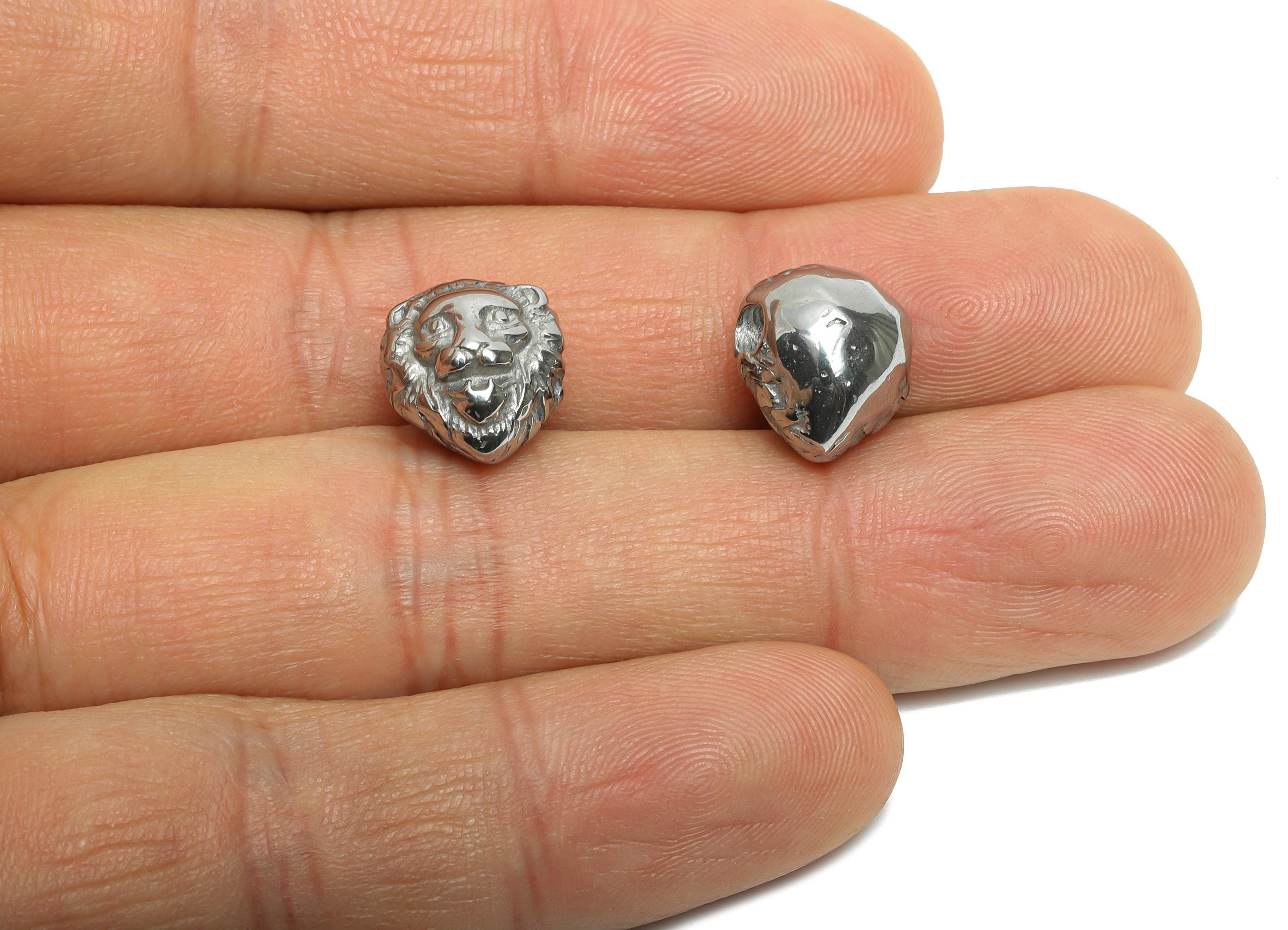 Steel Lion Head Bead - Lion Spacer Bead for Bracelet - 304 Stainless Steel - Heavy Metal Lion Bead - Statement Jewelry - 13x11x10mm - SS1580 - DOMEDBAZAAR