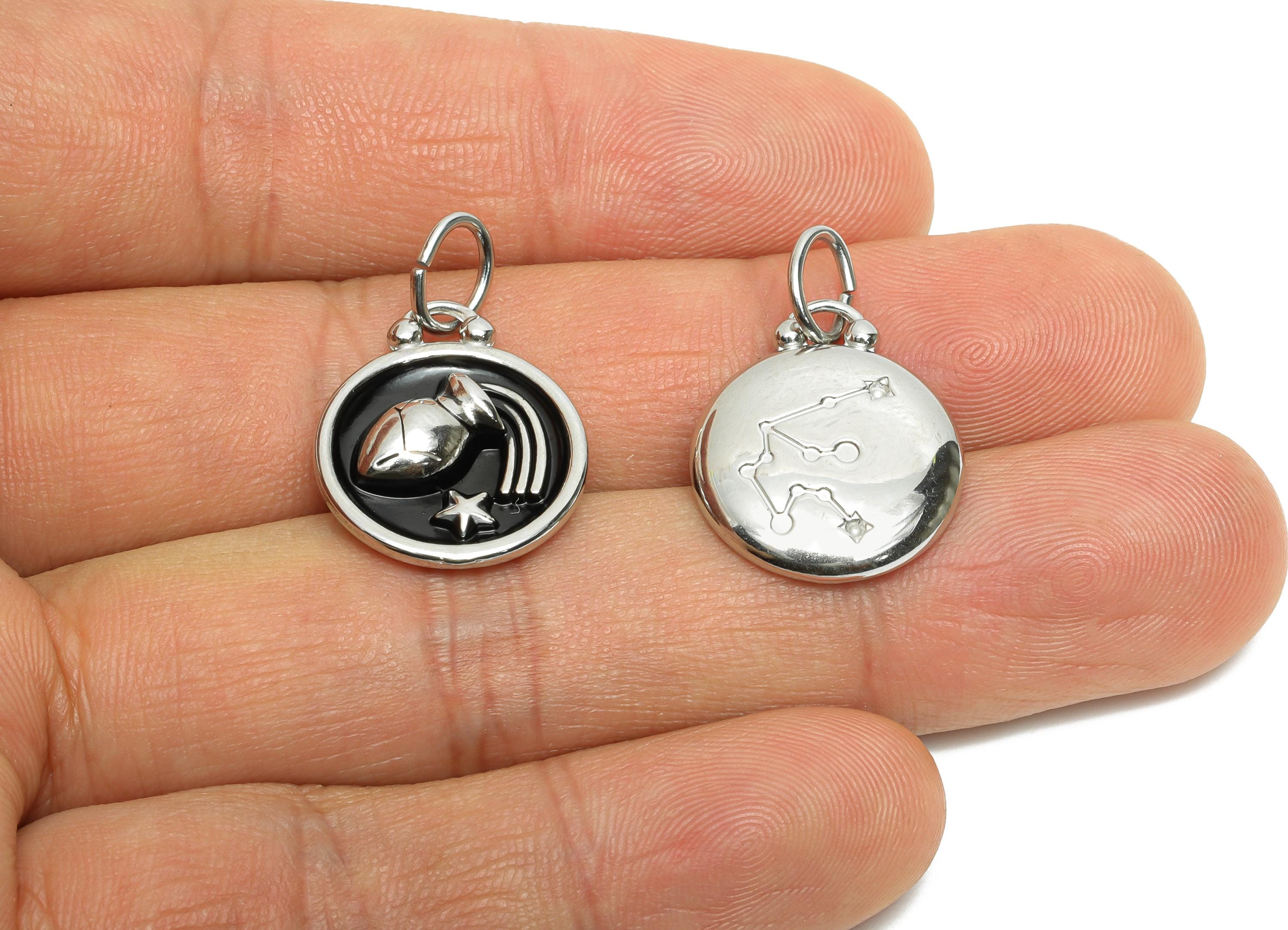 Aquarius Zodiac Pendant - Enamel Stainless Steel Horoscope Pendant - Water Jug Star Pendant - Modern Astrology Jewelry - 20x16x2mm - SS1568 - DOMEDBAZAAR