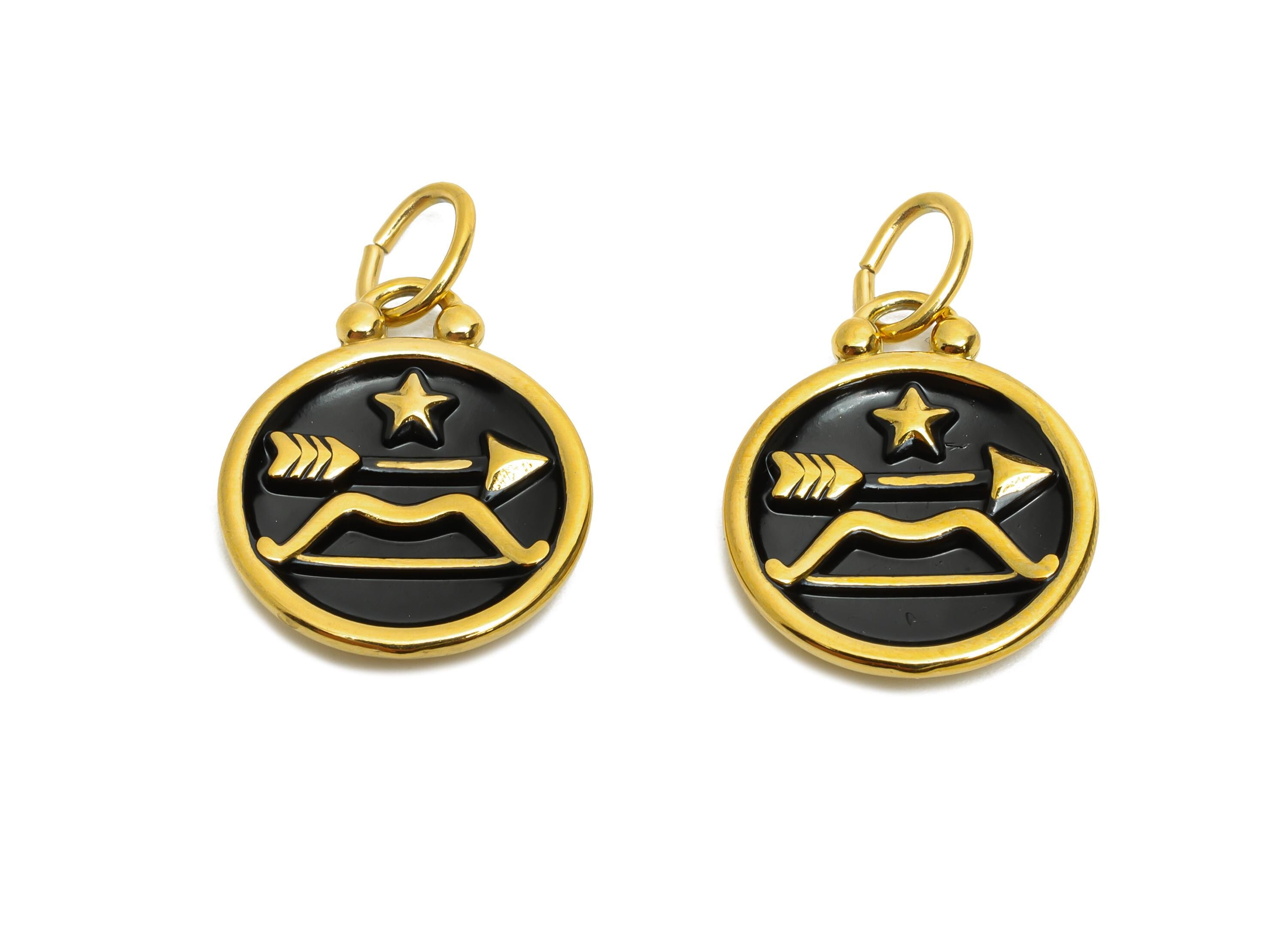 Sagittarius Zodiac Pendant - Enamel Stainless Steel Horoscope Pendant - Arrow Star Astrology Pendant - Gold Plating - 20x16x2mm - SS1570G - DOMEDBAZAAR