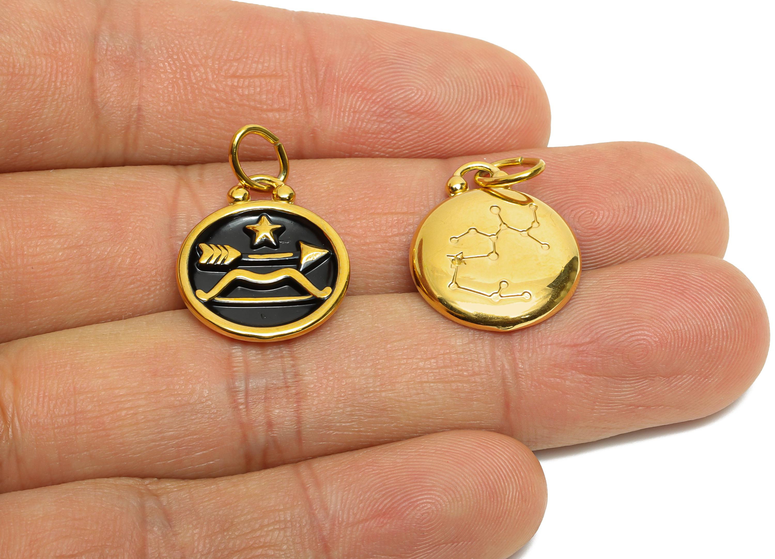 Sagittarius Zodiac Pendant - Enamel Stainless Steel Horoscope Pendant - Arrow Star Astrology Pendant - Gold Plating - 20x16x2mm - SS1570G - DOMEDBAZAAR