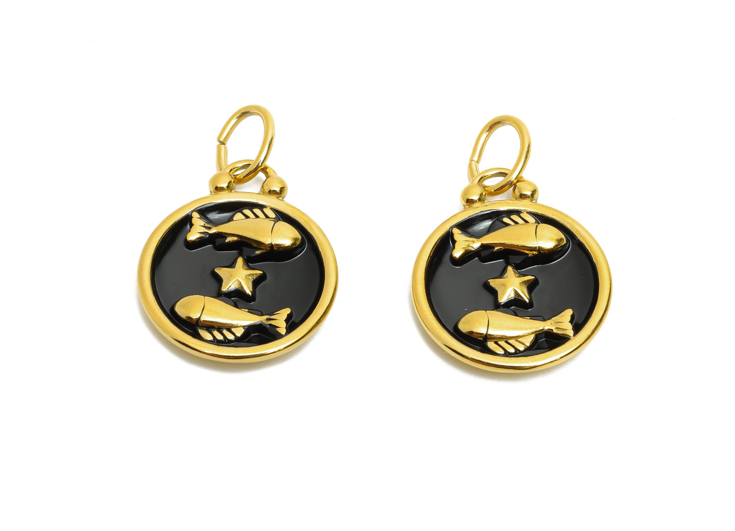 Pisces Zodiac Pendant - Enamel Stainless Steel Astrology Pendant - Gold Fish Star Horoscope Jewelry - Gold Plating - 20x16x2mm - SS1562G - DOMEDBAZAAR