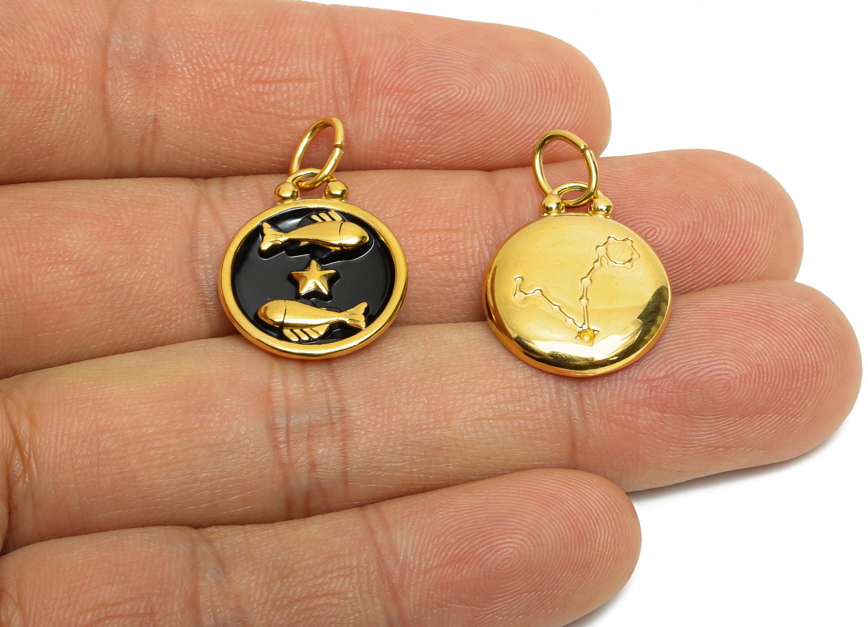 Pisces Zodiac Pendant - Enamel Stainless Steel Astrology Pendant - Gold Fish Star Horoscope Jewelry - Gold Plating - 20x16x2mm - SS1562G - DOMEDBAZAAR