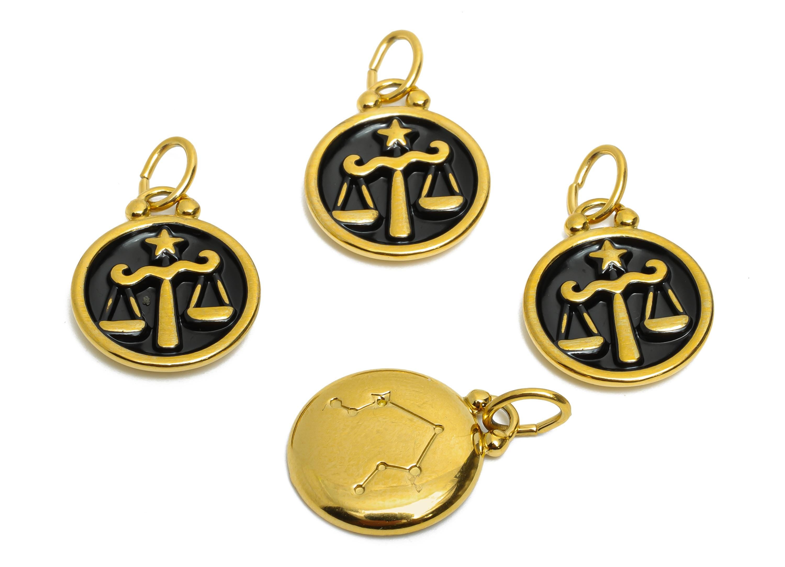 Libra Zodiac Pendant - Enamel Stainless Steel Horoscope Pendant - Gold Scales Star Design Pendant - Gold Plating - 20x16x2mm - SS1561G - DOMEDBAZAAR