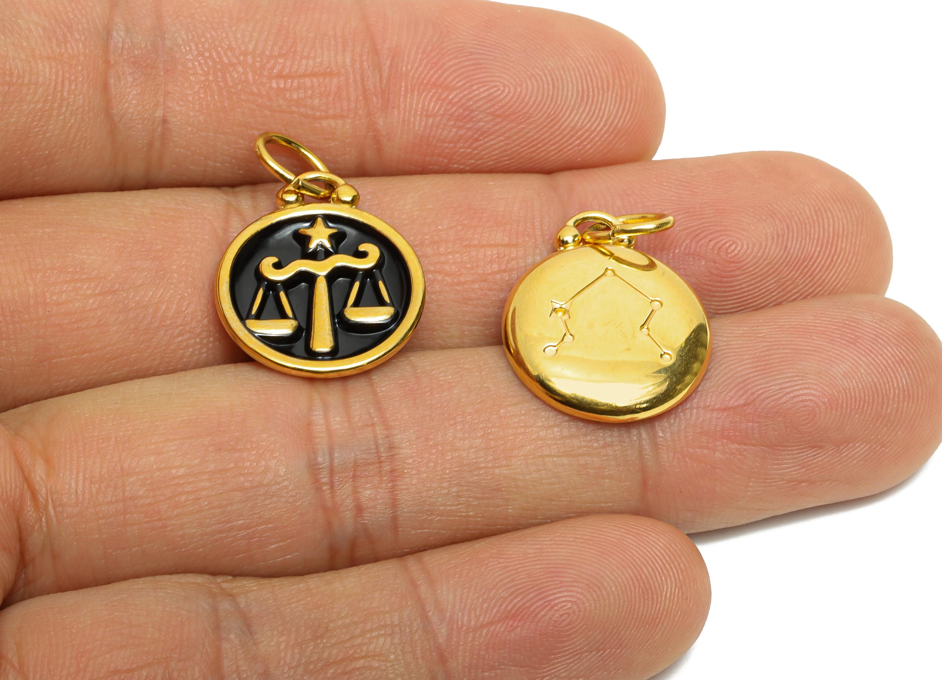 Libra Zodiac Pendant - Enamel Stainless Steel Horoscope Pendant - Gold Scales Star Design Pendant - Gold Plating - 20x16x2mm - SS1561G - DOMEDBAZAAR
