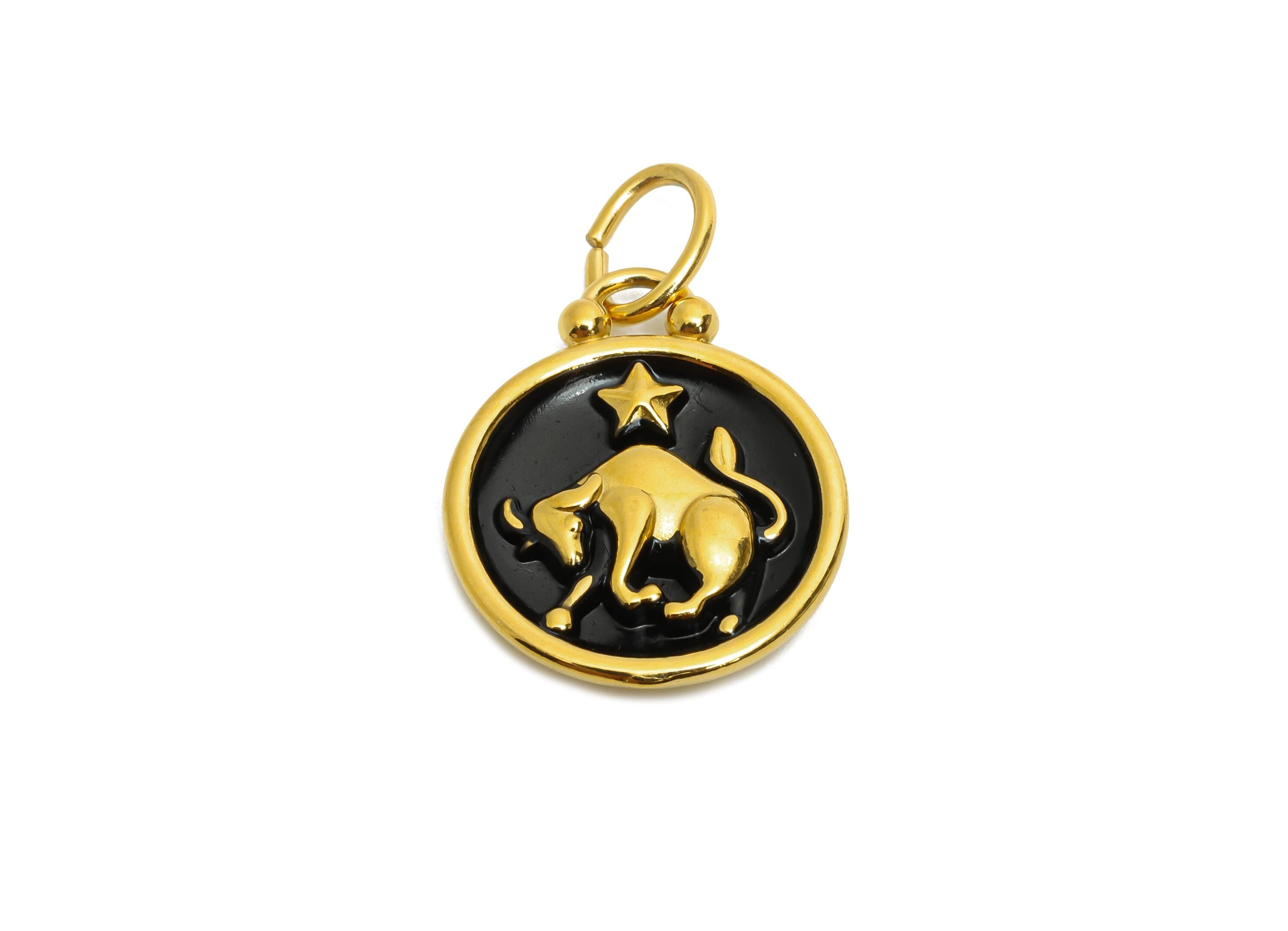 Taurus Zodiac Pendant - Enamel Stainless Steel Astrology Pendant - Gold Bull Star Horoscope Jewelry - Gold Plating Steel - 20x16x2mm-SS1564G - DOMEDBAZAAR