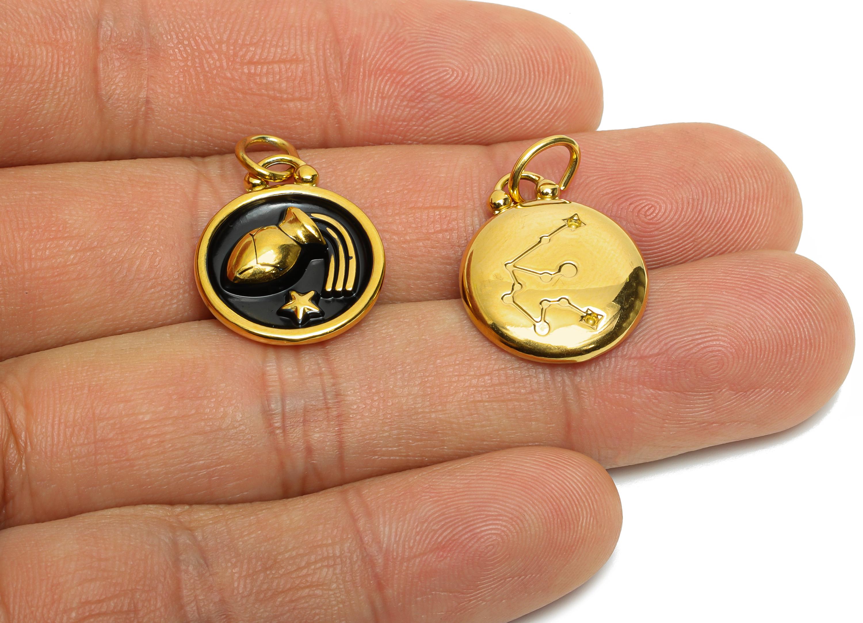 Aquarius Zodiac Pendant - Enamel Stainless Steel Horoscope Pendant - Gold Water Jug Star Pendant - Gold Plating - 20x16x2mm - SS1568G - DOMEDBAZAAR