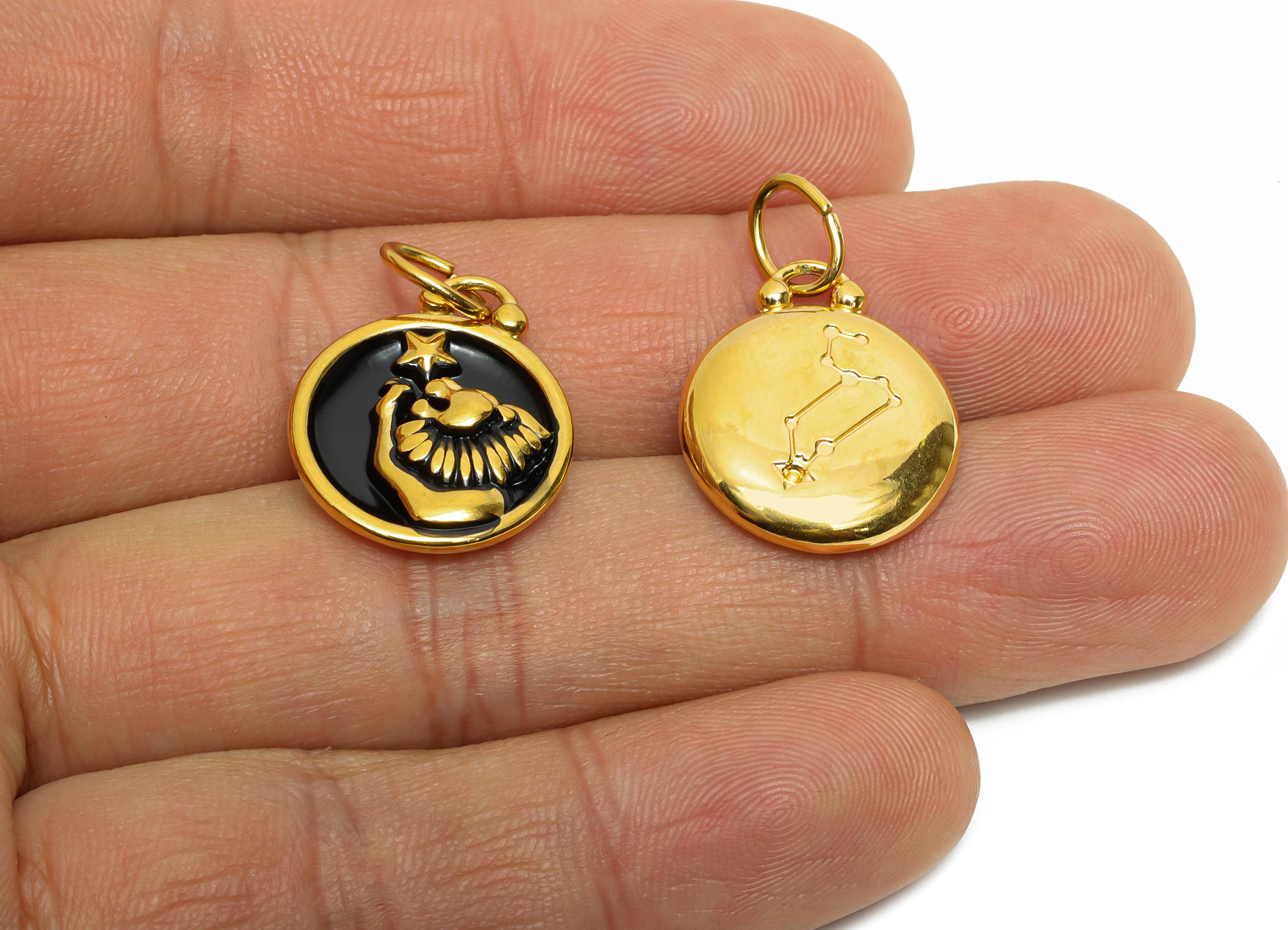 Leo Zodiac Pendant - Black Enamel Stainless Steel Horoscope Pendant - Gold Lion Zodiac Pendant - Gold Plating Jewelry - 20x16x2mm - SS1566G - DOMEDBAZAAR