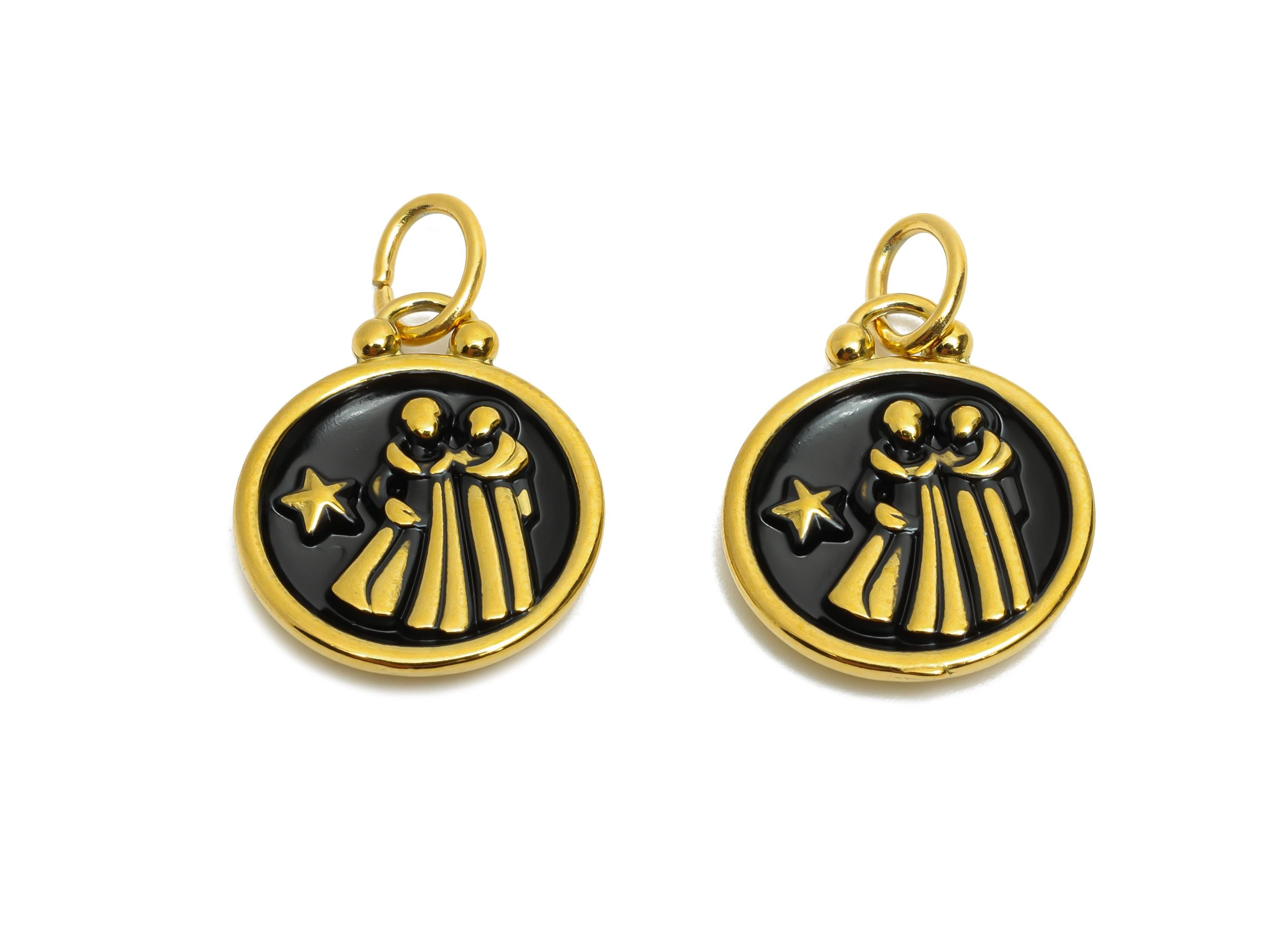 Gemini Zodiac Pendant - Enamel Stainless Steel Horoscope Pendant - Gold Twin Zodiac Pendant - Gold Plating Jewelry - 20x16x2mm - SS1572G - DOMEDBAZAAR