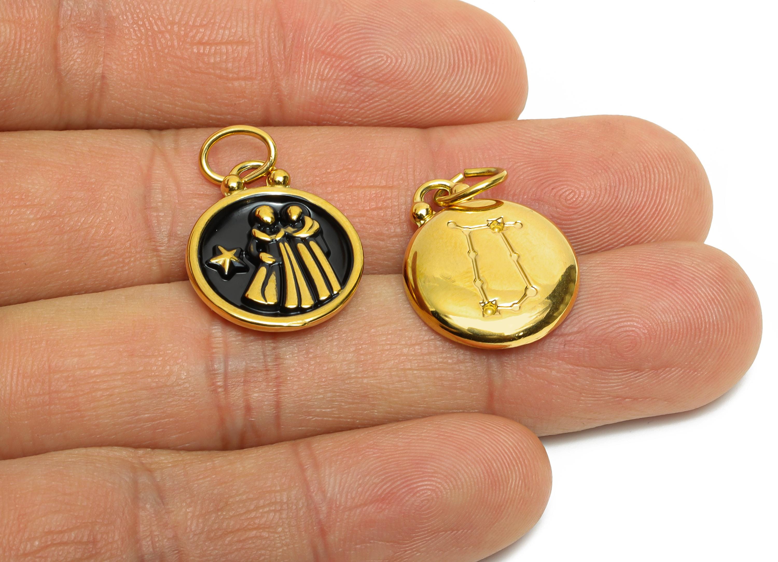 Gemini Zodiac Pendant - Enamel Stainless Steel Horoscope Pendant - Gold Twin Zodiac Pendant - Gold Plating Jewelry - 20x16x2mm - SS1572G - DOMEDBAZAAR