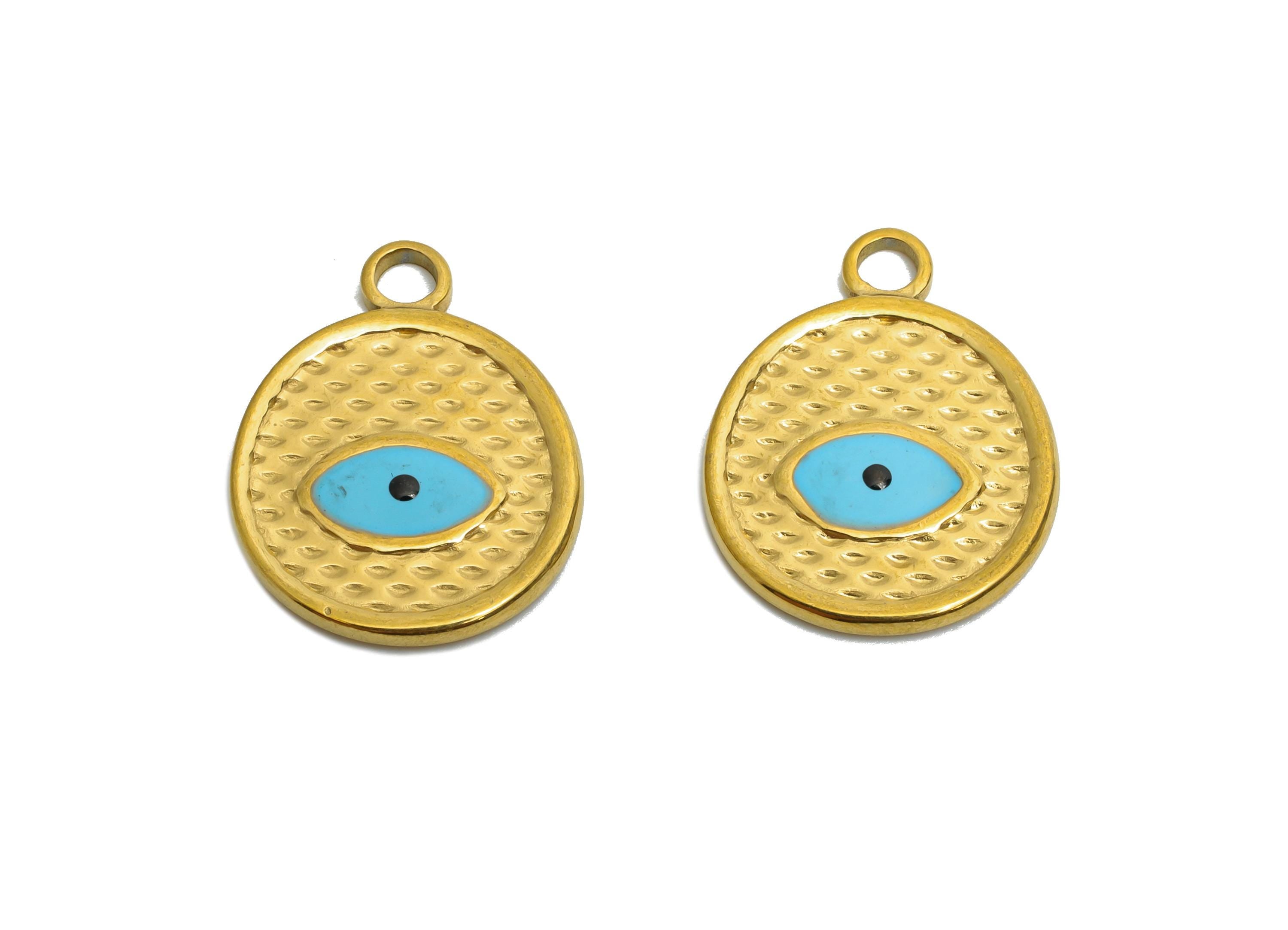 Evil Eye Pendant - Stainless Steel Textured Eye Pendant - Spiritual Protection Pendant - Minimalist Evil Eye Jewelry - 19x15x1.7mm - SS1559G - DOMEDBAZAAR