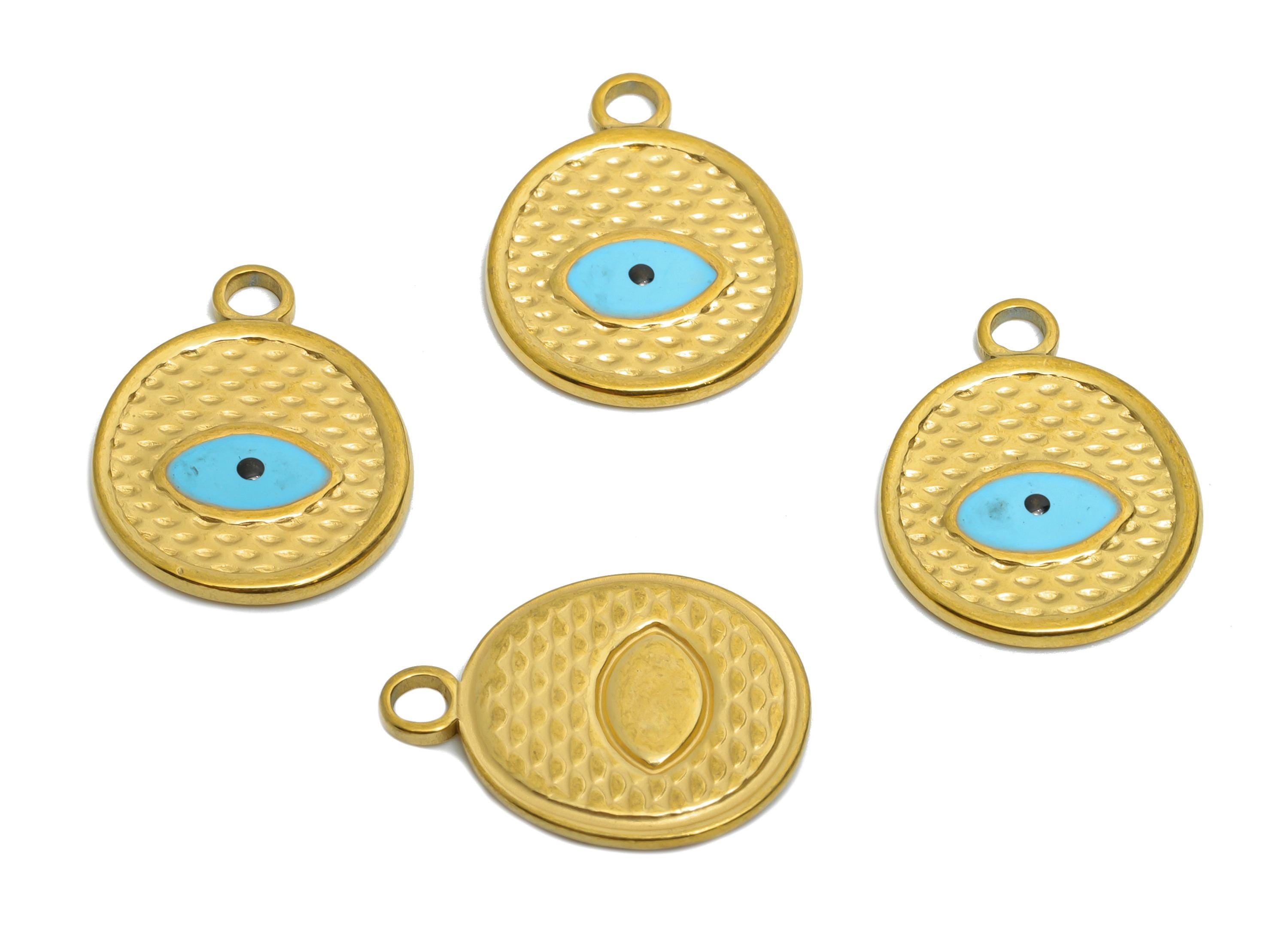 Evil Eye Pendant - Stainless Steel Textured Eye Pendant - Spiritual Protection Pendant - Minimalist Evil Eye Jewelry - 19x15x1.7mm - SS1559G - DOMEDBAZAAR