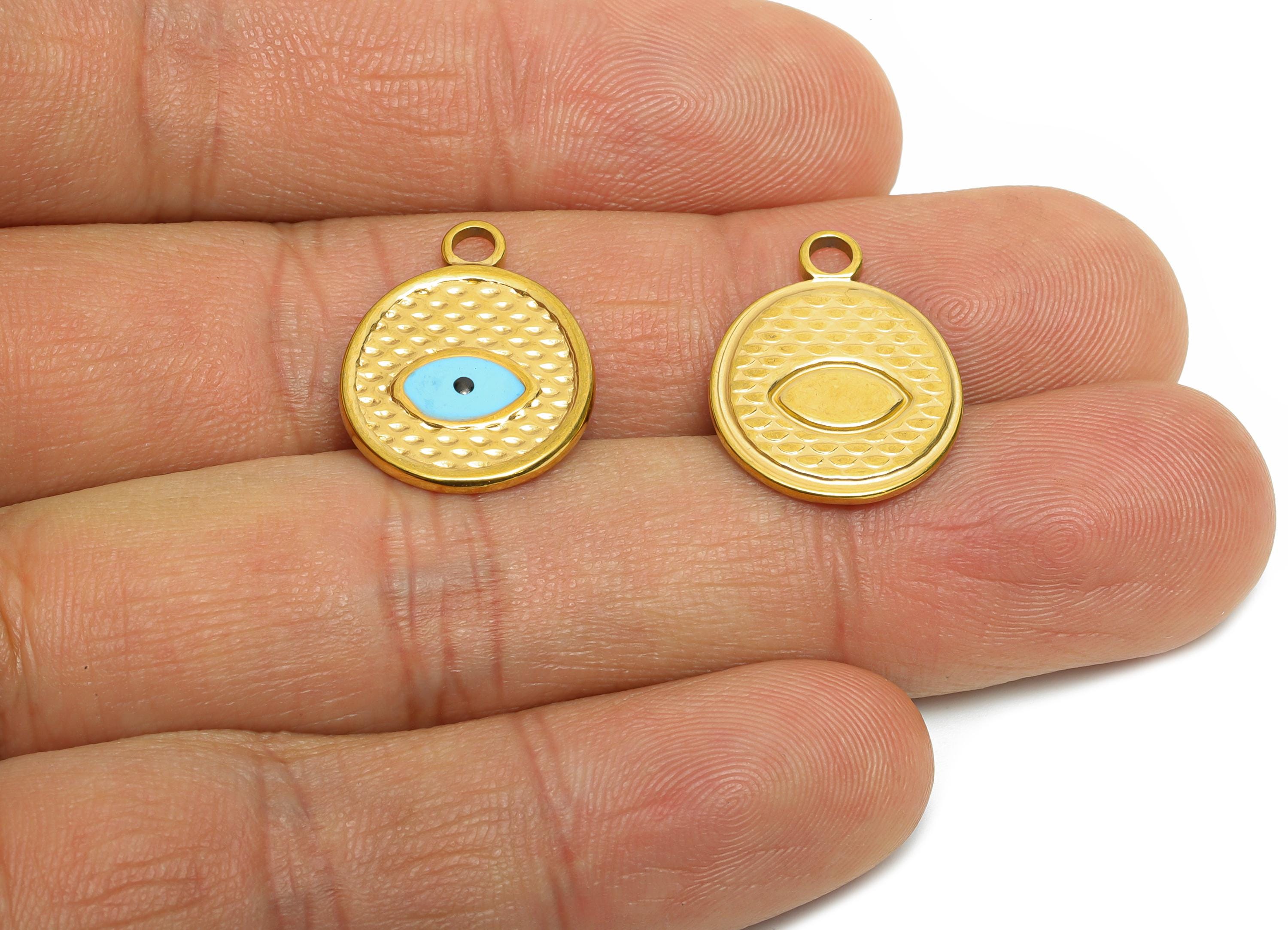 Evil Eye Pendant - Stainless Steel Textured Eye Pendant - Spiritual Protection Pendant - Minimalist Evil Eye Jewelry - 19x15x1.7mm - SS1559G - DOMEDBAZAAR