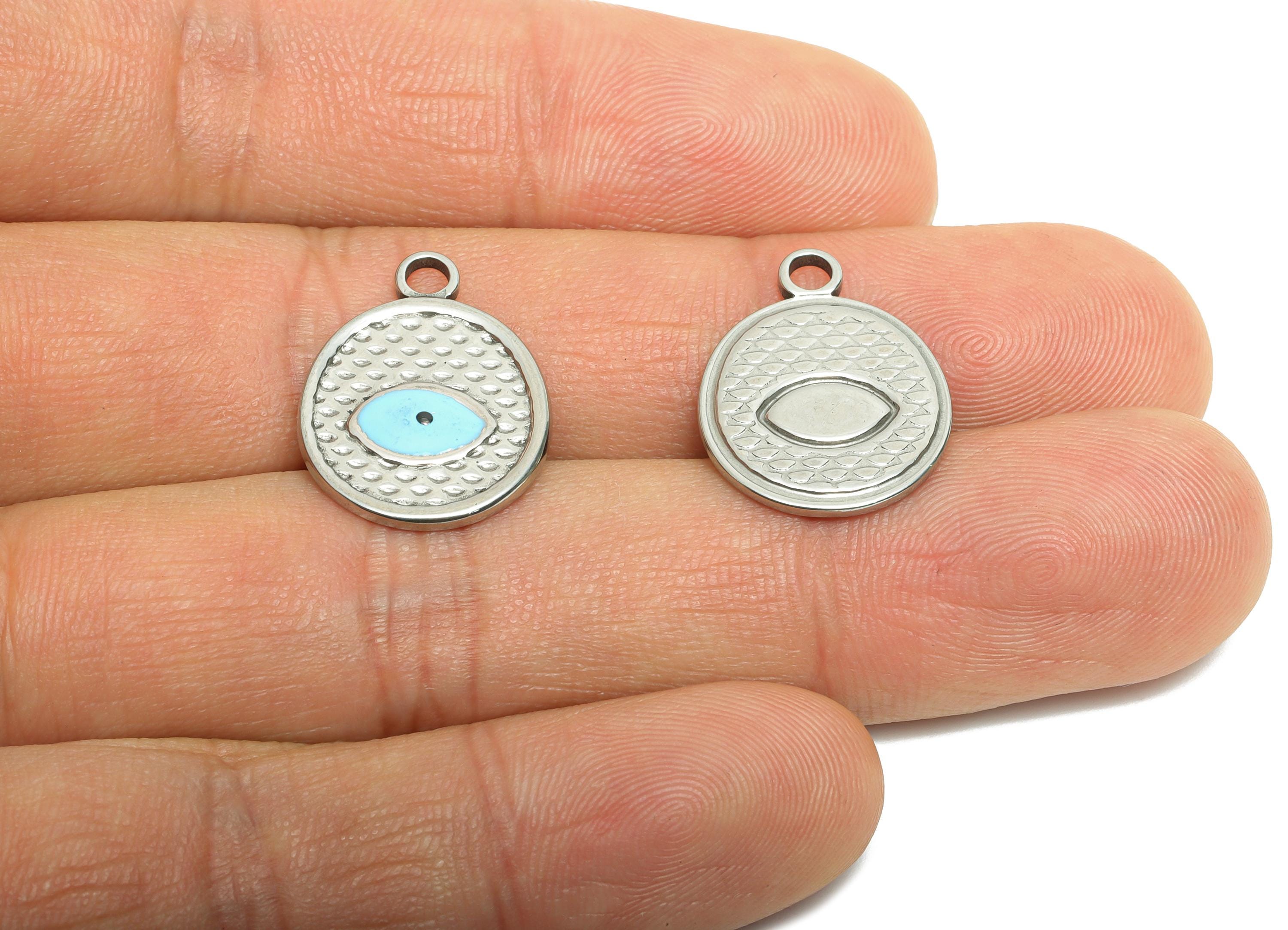 Marquise Evil Eye Pendant - Stainless Steel Textured Eye Pendant - Spiritual Protection Pendant - Minimalist Eye Jewelry - 19x15x1mm -SS1559 - DOMEDBAZAAR